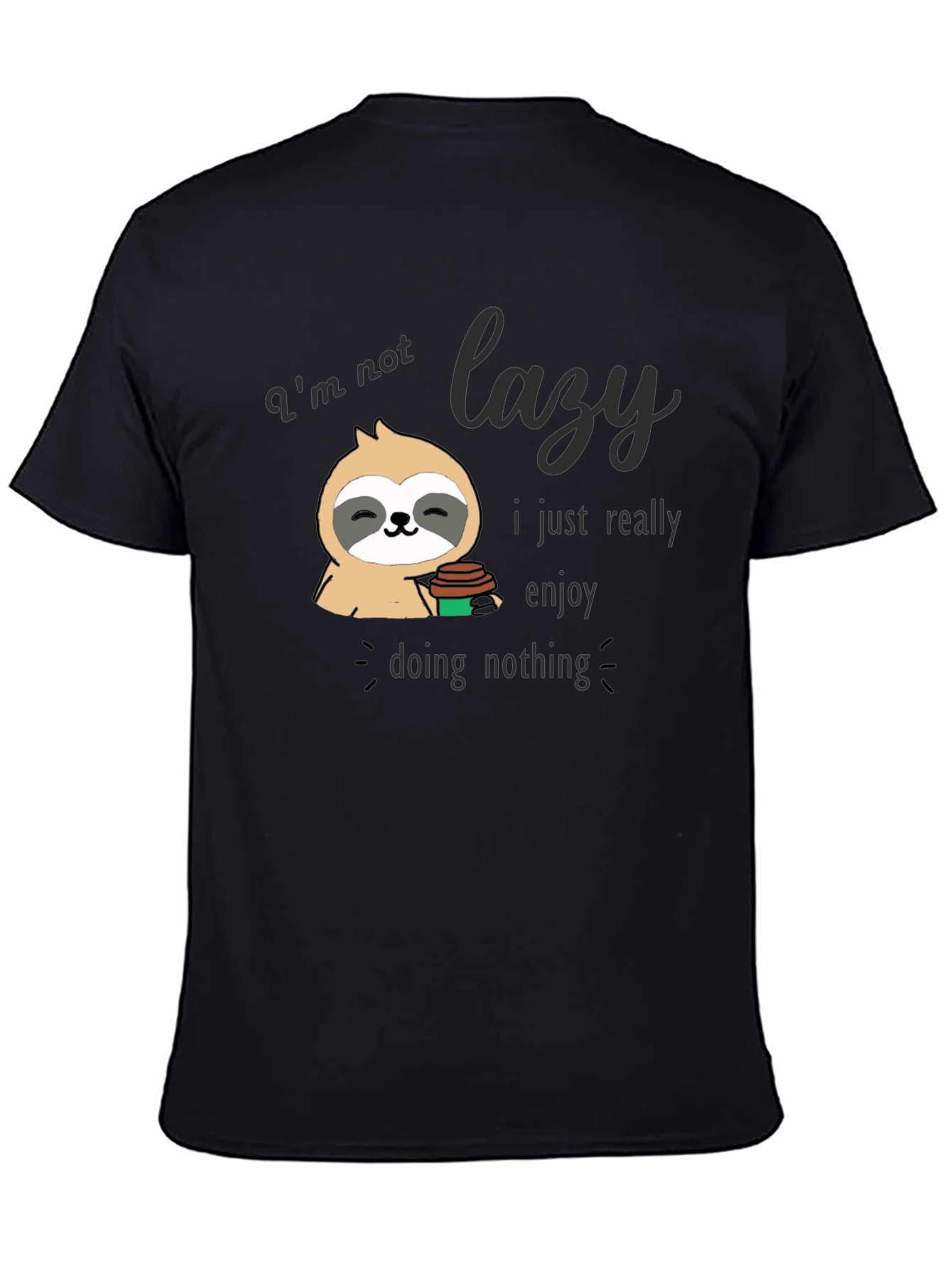 Black Lazy Sloth Graphic T-Shirt - Enjoy Doing Nothing Tee view 4