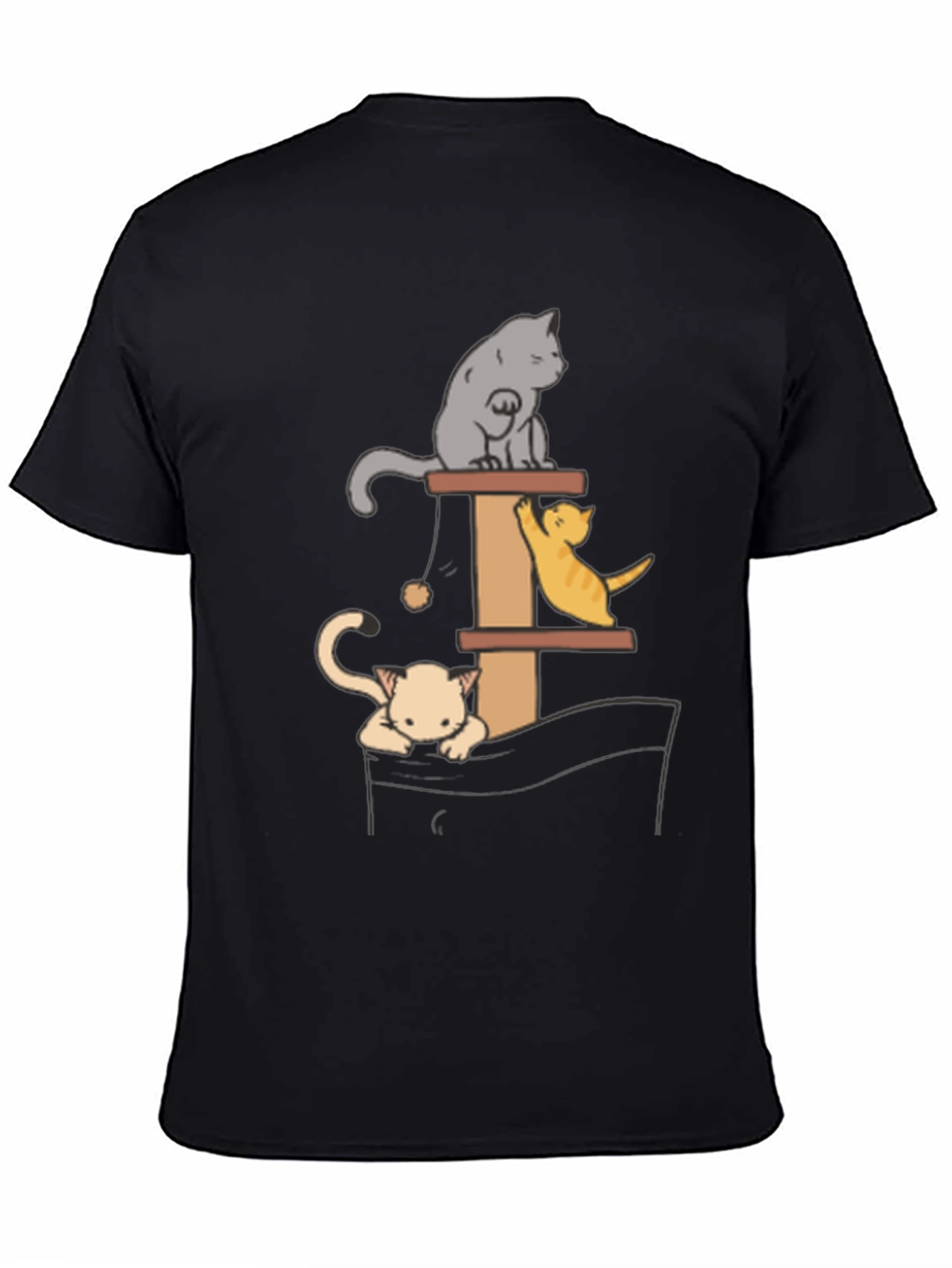 Black Cat Tower T-Shirt - Playful Kitten Design view 4