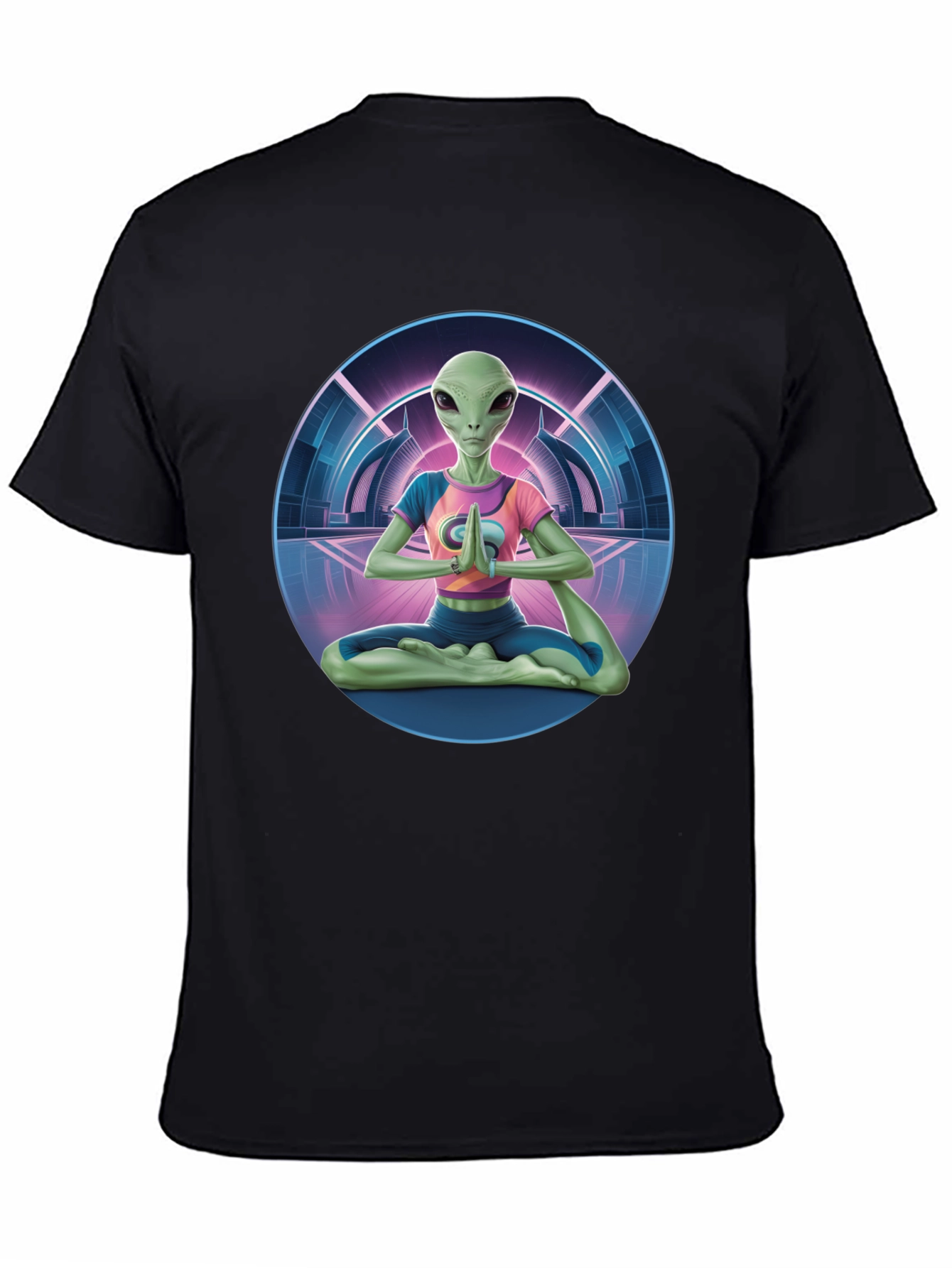 Black Alien Yoga Meditation T-Shirt - Men's Black Graphic Tee view 4
