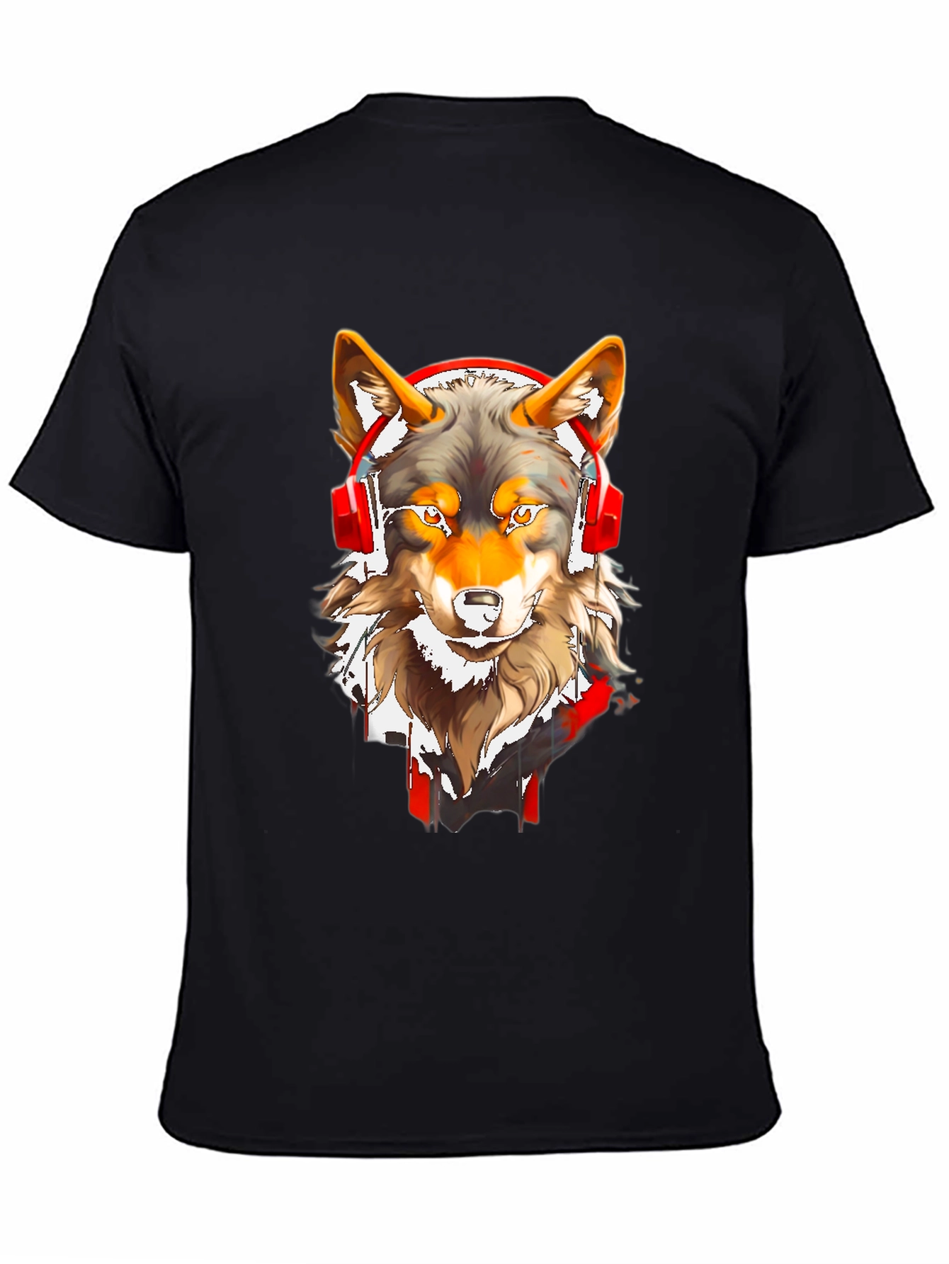 Black Wolf Headphones Graphic Tee view 4