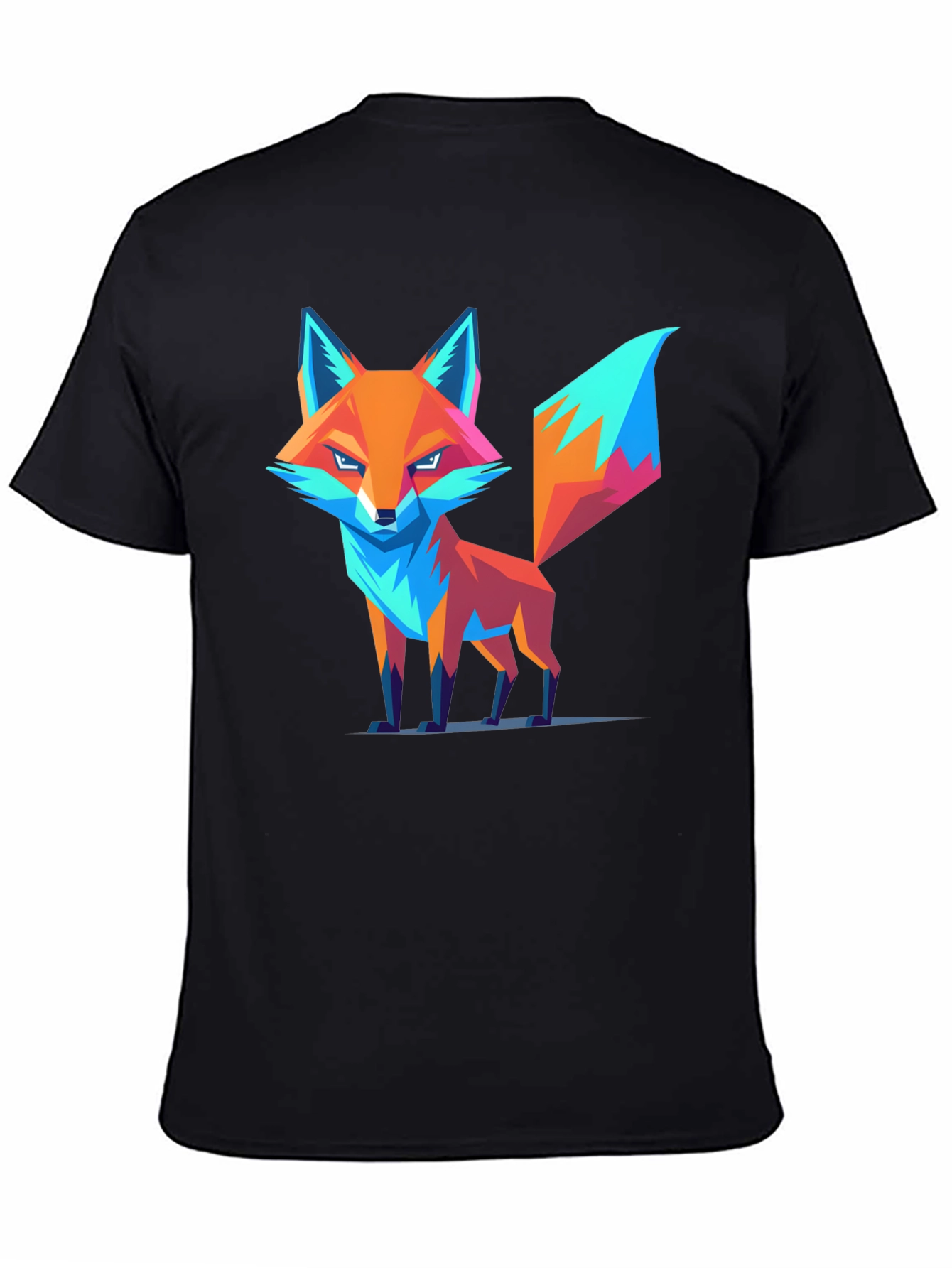 Black Geometric Fox Graphic T-Shirt - Trendy Design view 4