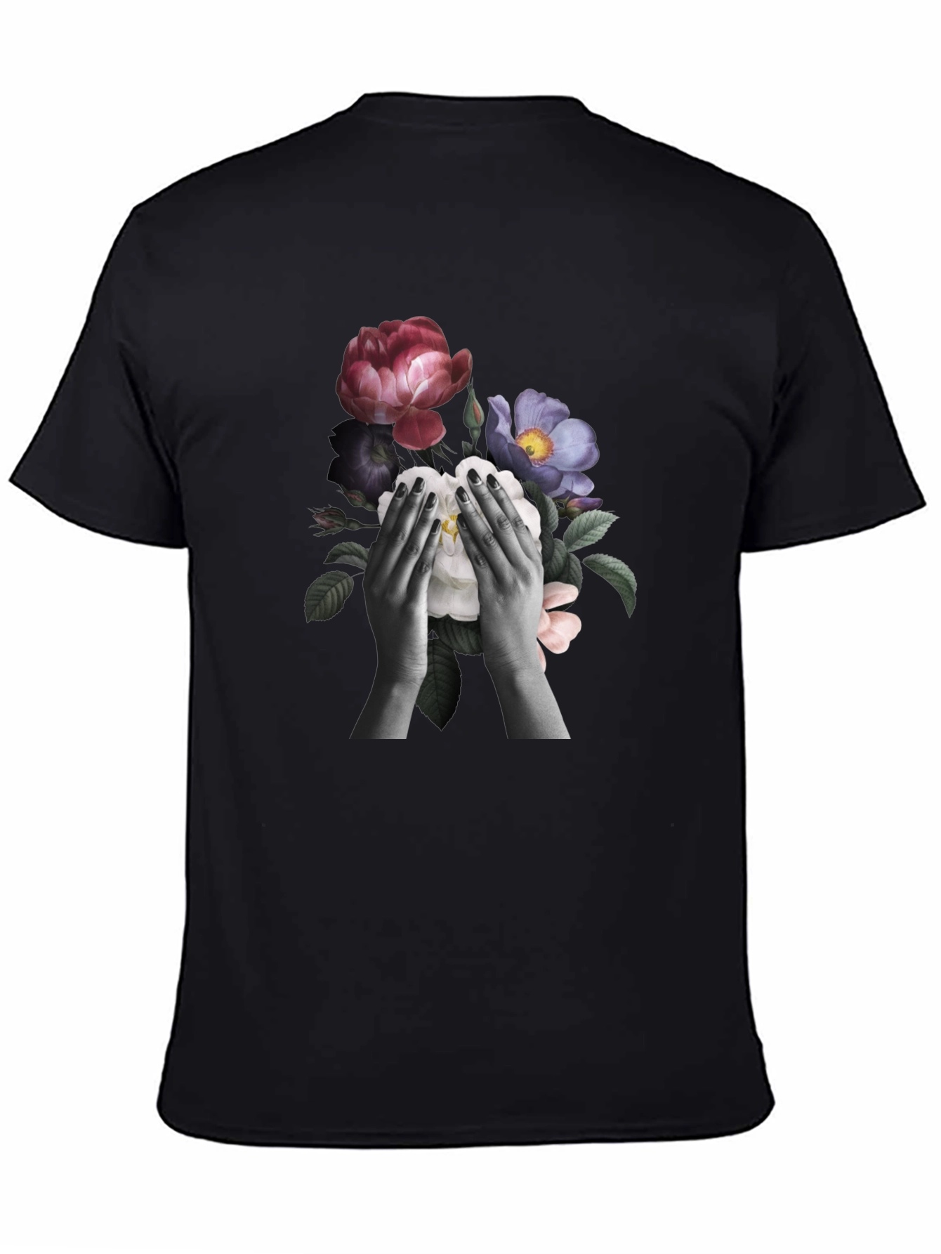 Floral Hands Graphic T-Shirt - Black - 4