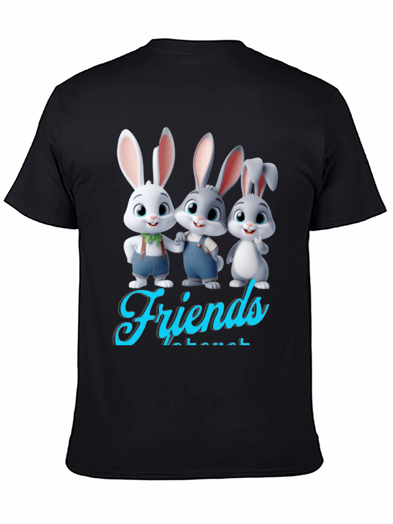 Black Bunny Friends Graphic T-Shirt - Cute Cartoon Rabbits view 4
