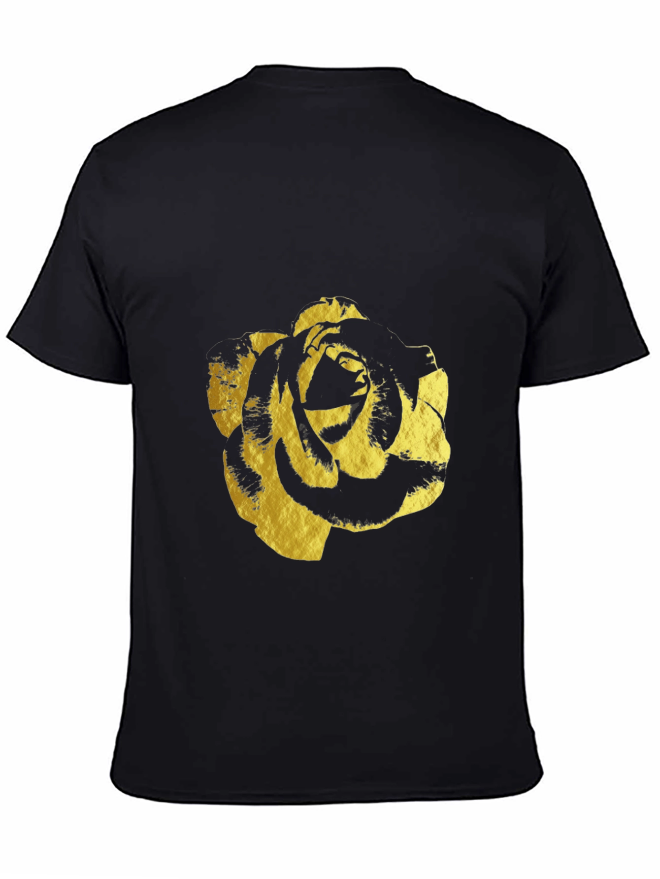 Black Black T-Shirt with Gold Rose Print - Modern & Stylish view 4