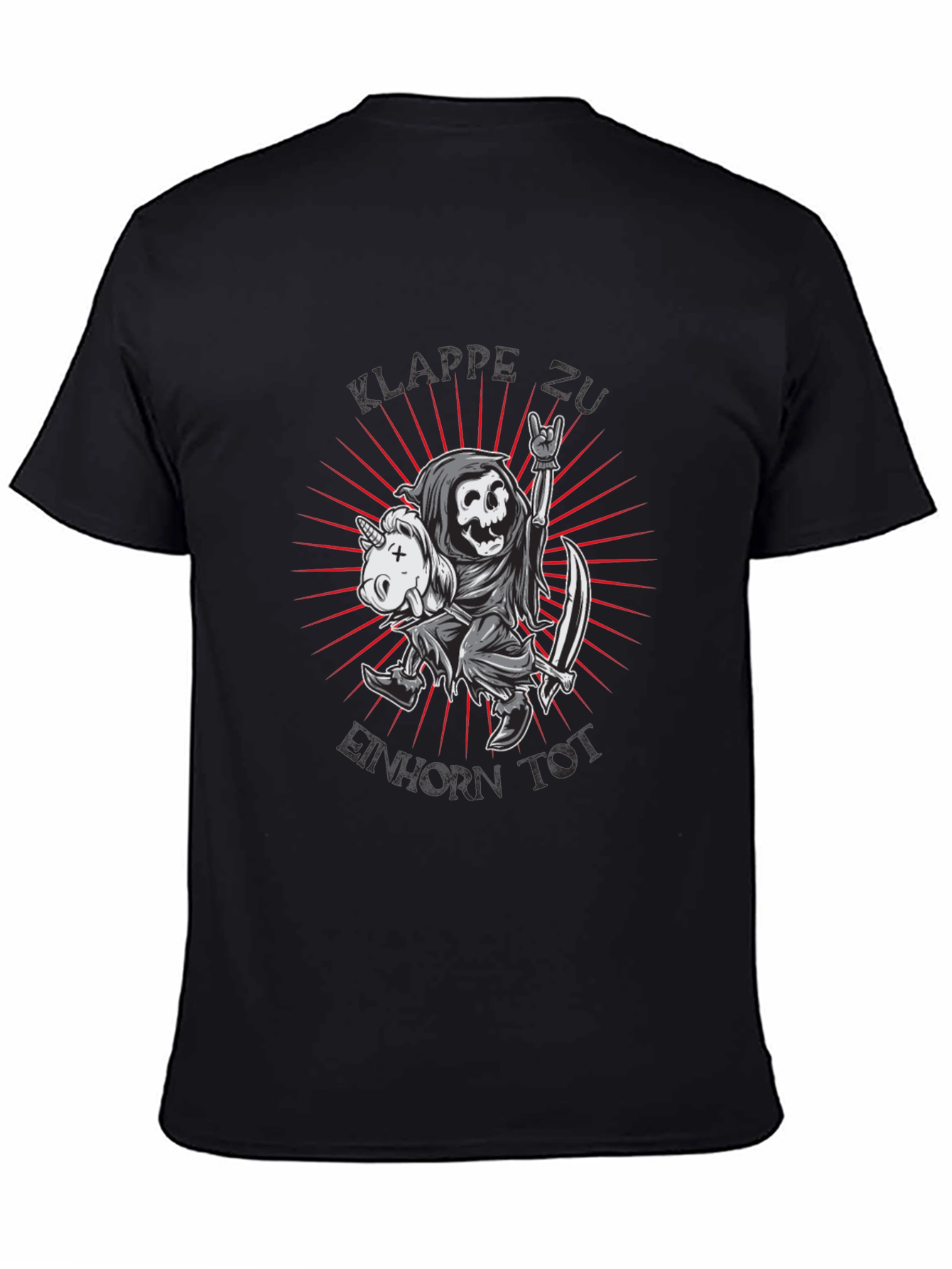 Black Grim Reaper & Unicorn Graphic T-Shirt - Rock On! view 4