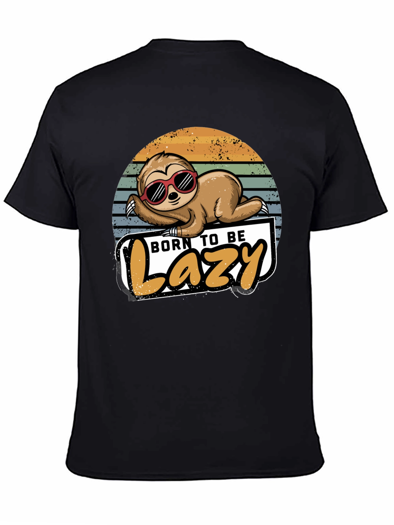 Black Born to Be Lazy Sloth Graphic T-Shirt view 4