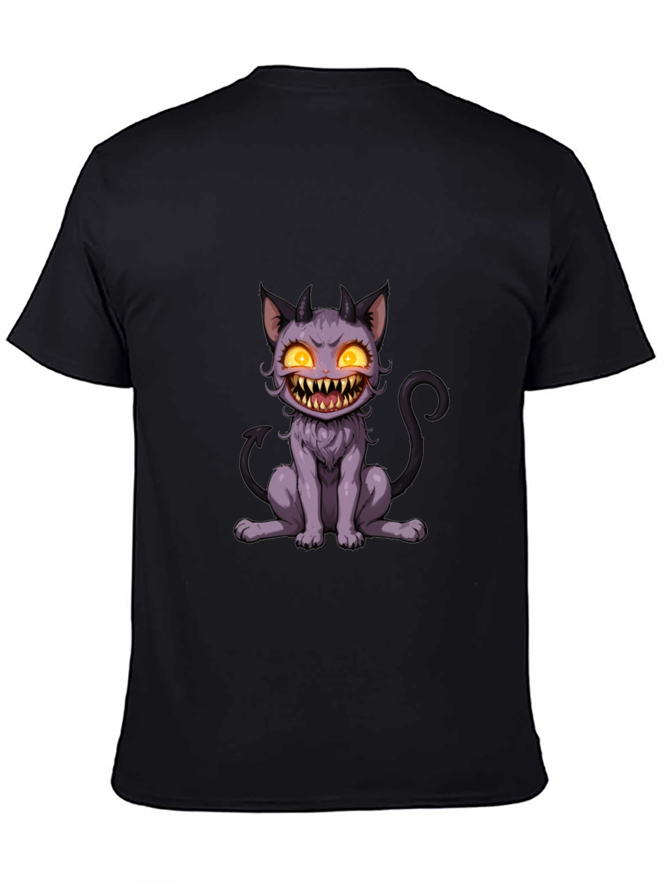 Black Monster Cat Graphic Tee - Black Cotton T-Shirt view 4
