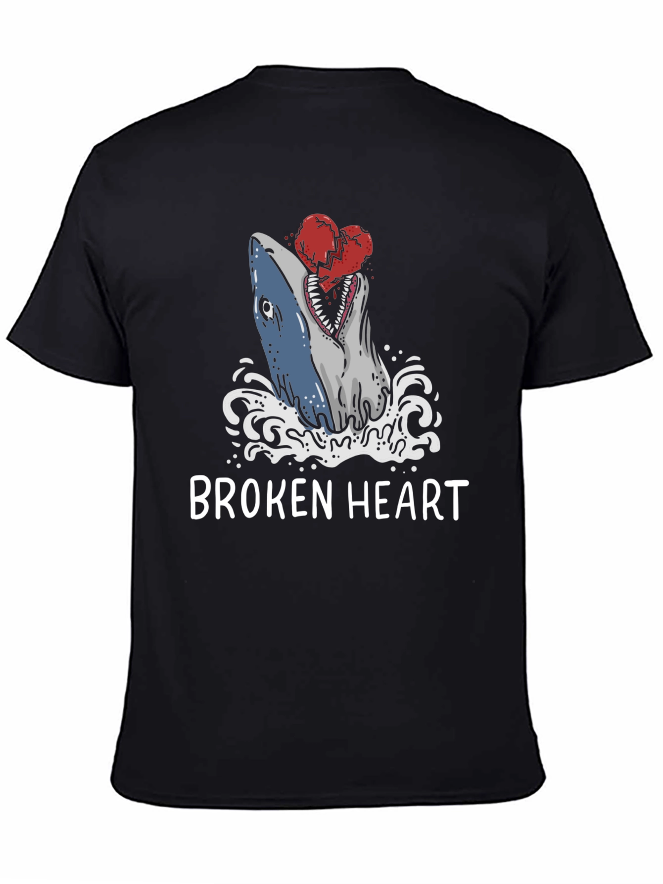 Black Broken Heart Shark T-Shirt - Novelty Graphic Tee view 4