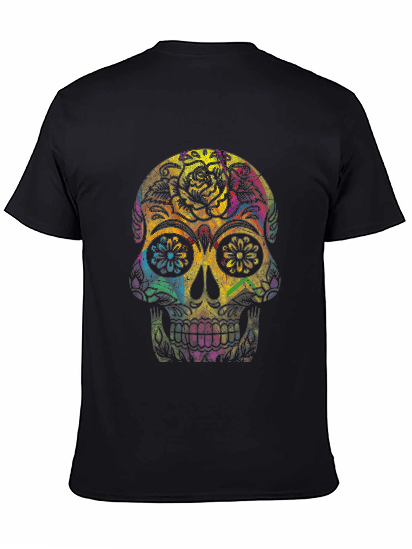 Black Colorful Sugar Skull Graphic Tee view 4