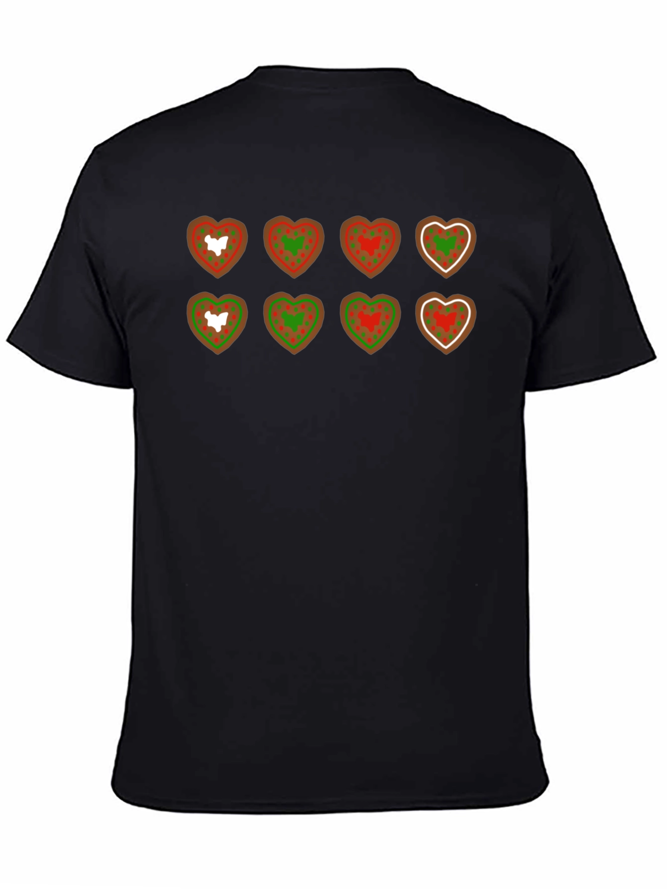 Black Heart Cookie Pattern Black T-Shirt view 4