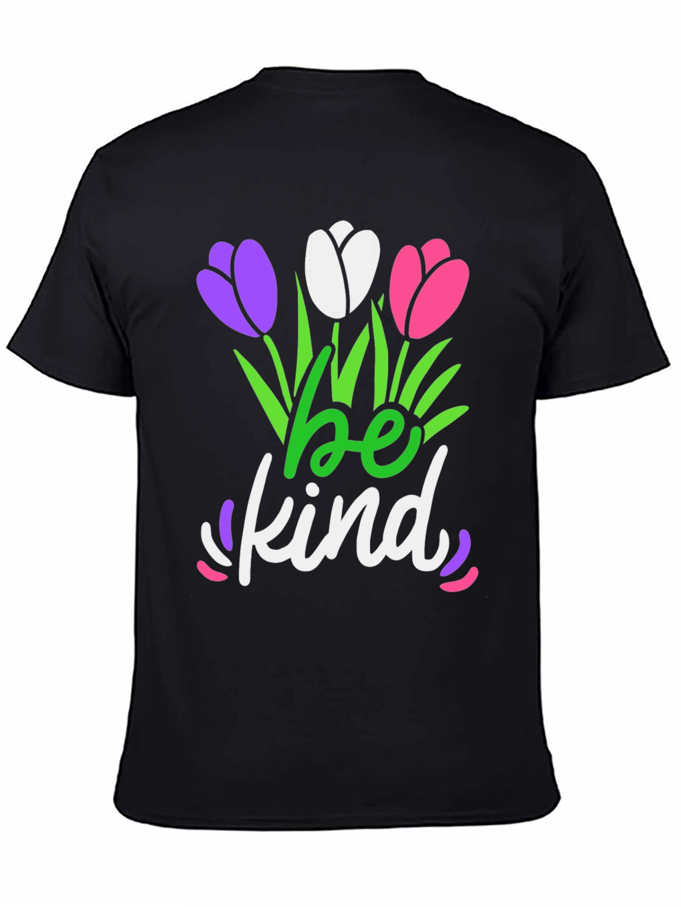 Black Be Kind T-Shirt - Floral Design - Black Tee view 4