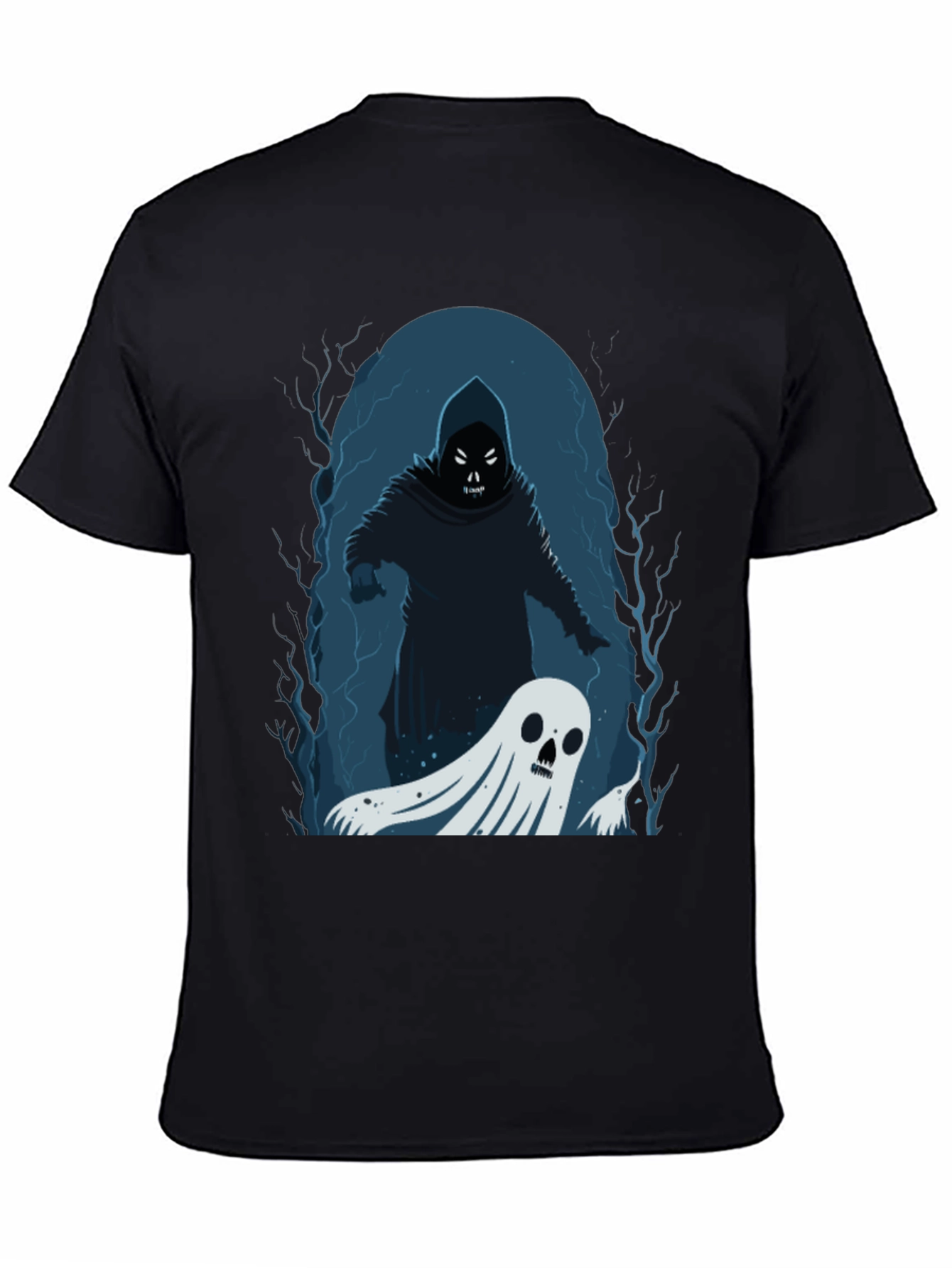 Black Spooky Grim Reaper & Ghost Black T-Shirt view 4