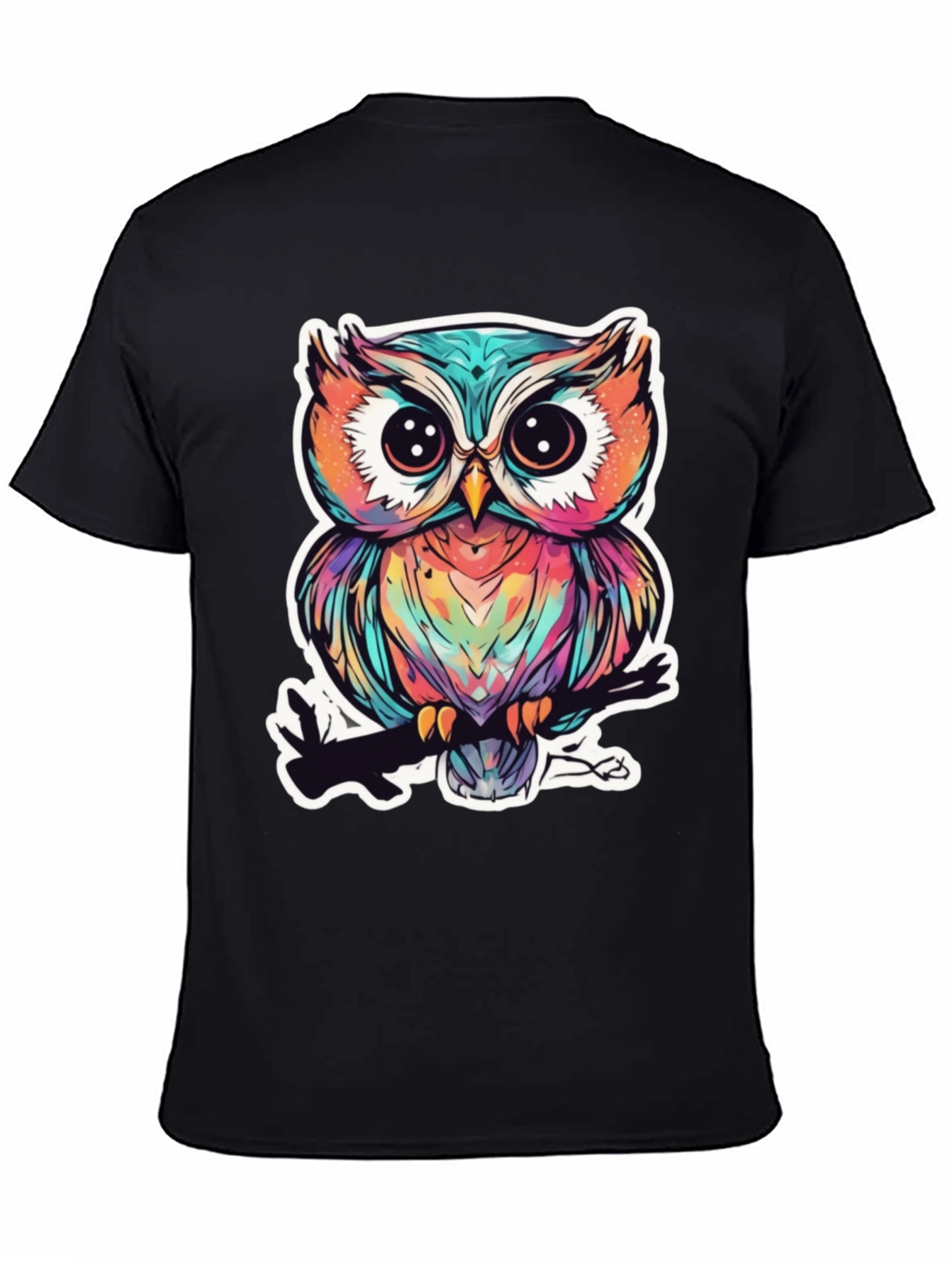 Black Colorful Owl Graphic Tee - Unique Bird Design view 4