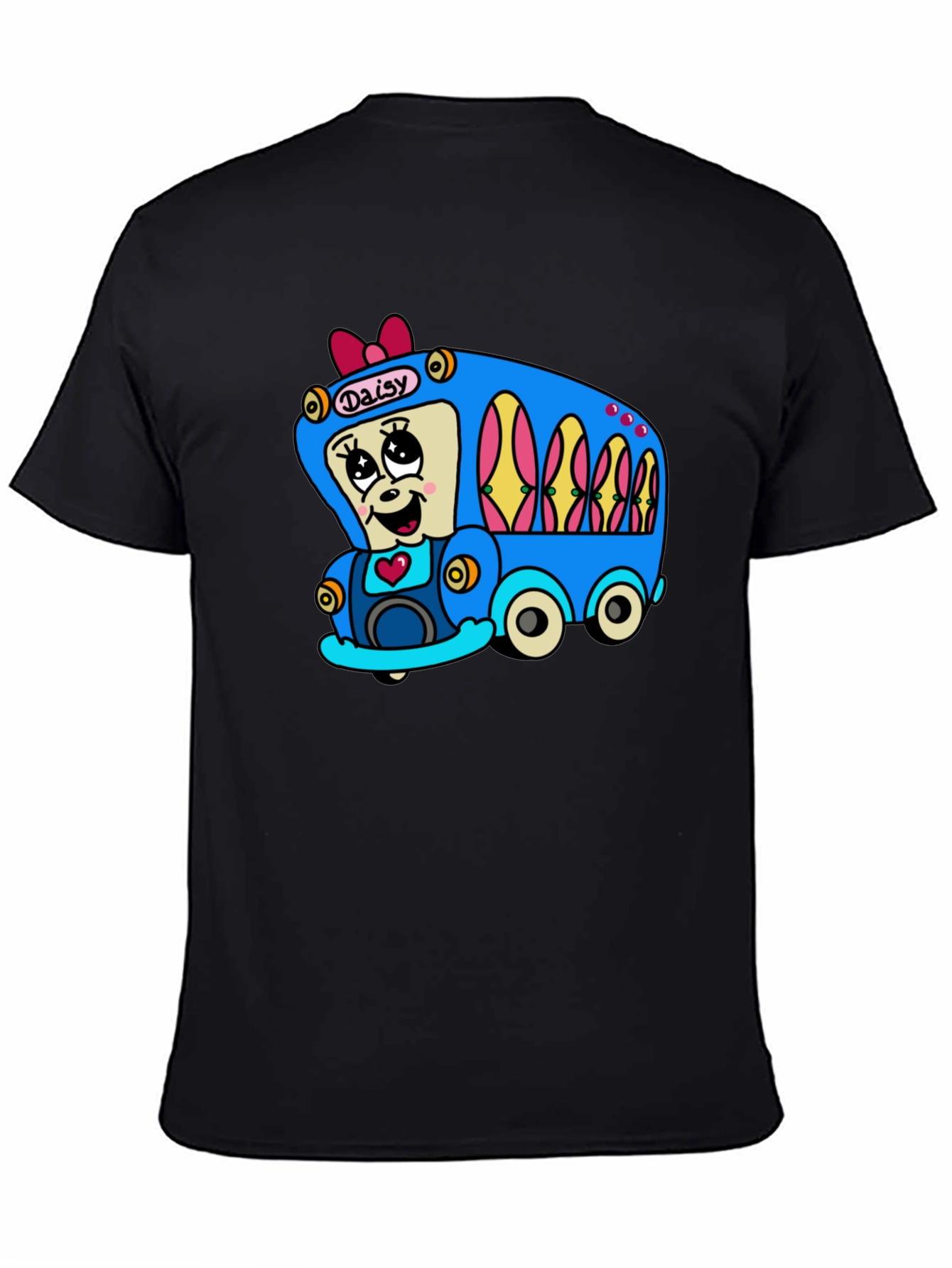 Black Daisy Bus Cartoon T-Shirt - Fun & Unique Graphic Tee view 4