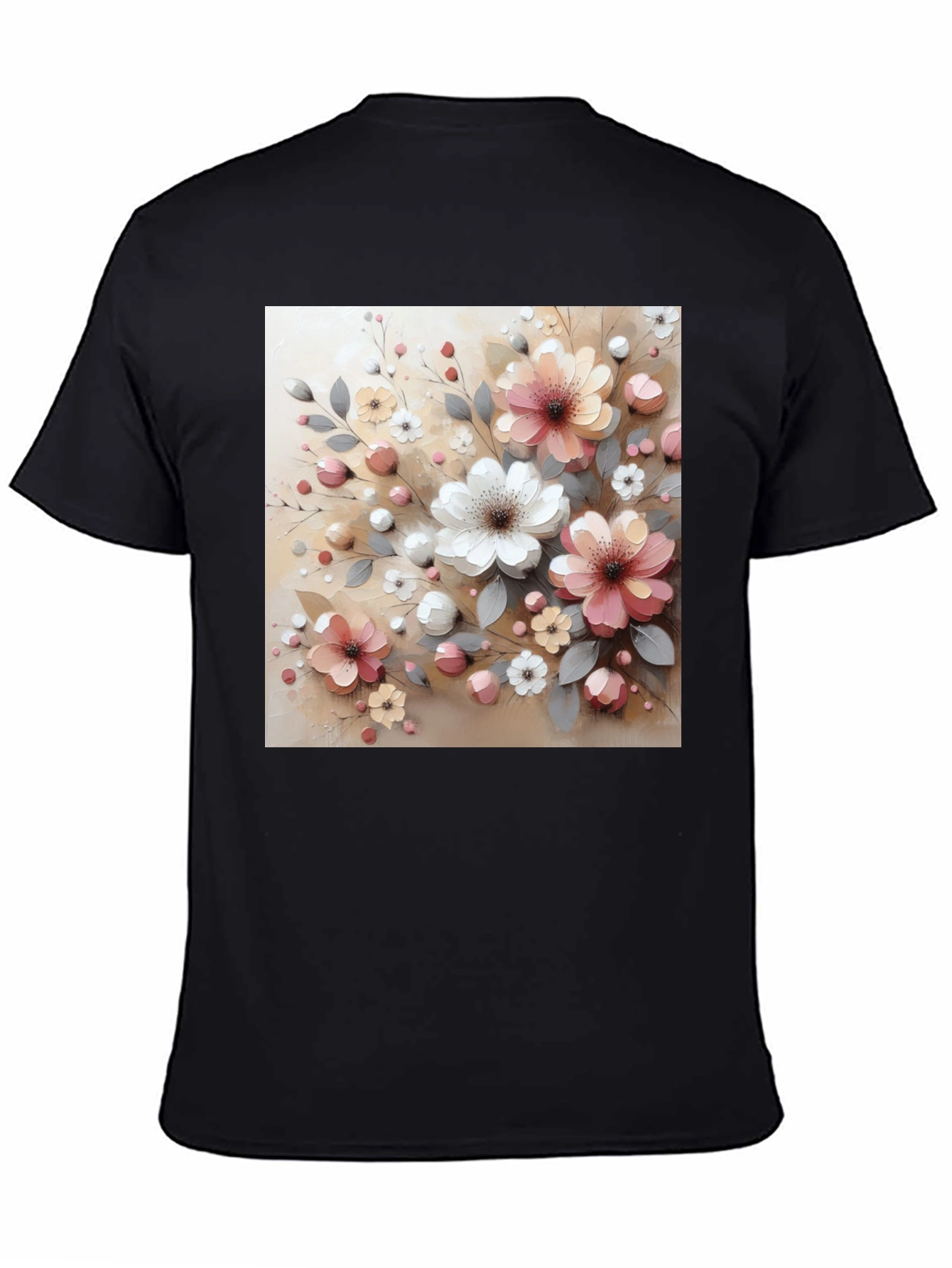 Black Floral Print Black T-Shirt - Stylish & Comfortable view 4