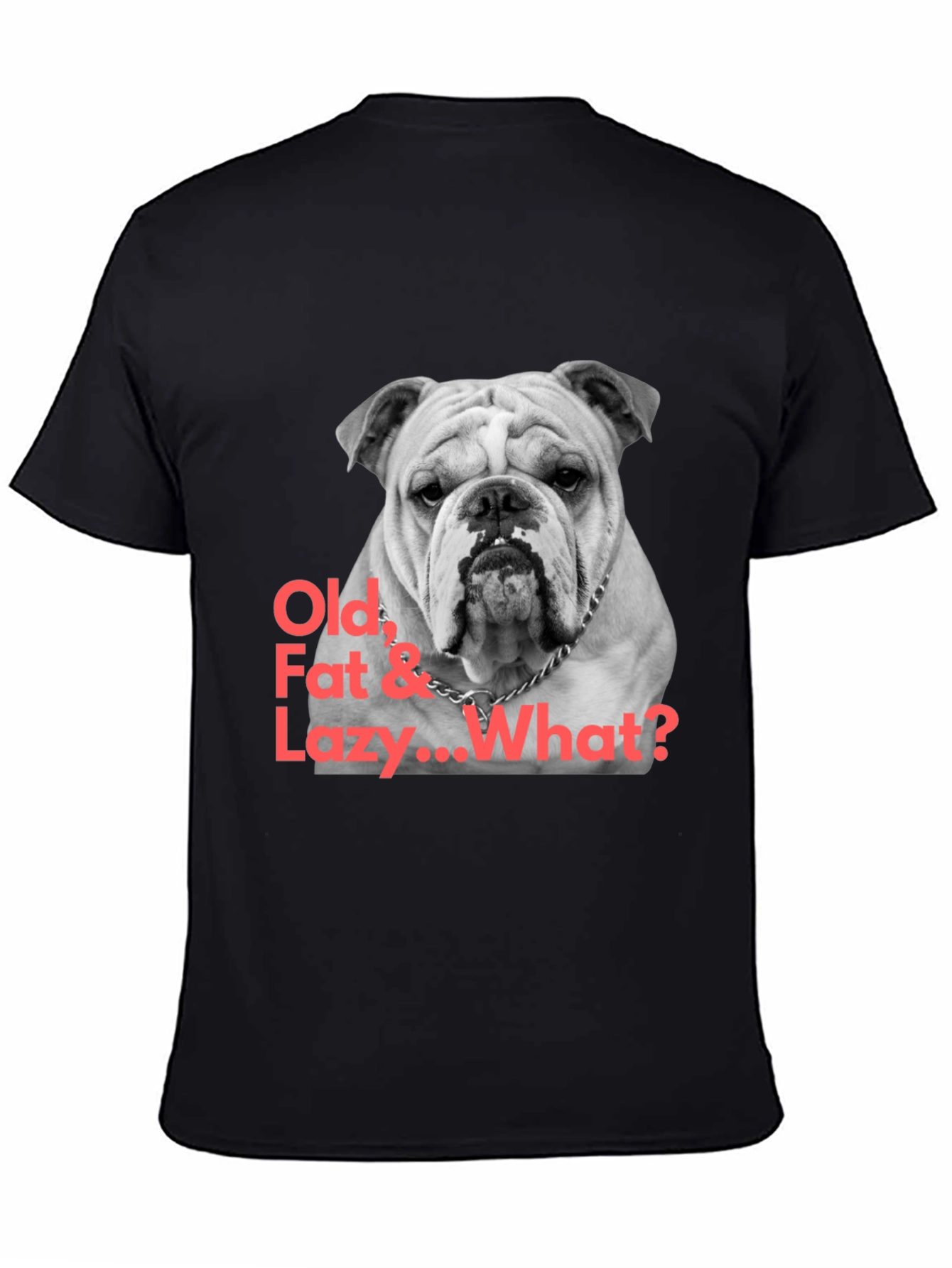 Black Bulldog T-Shirt: Old, Fat & Lazy... What? view 4