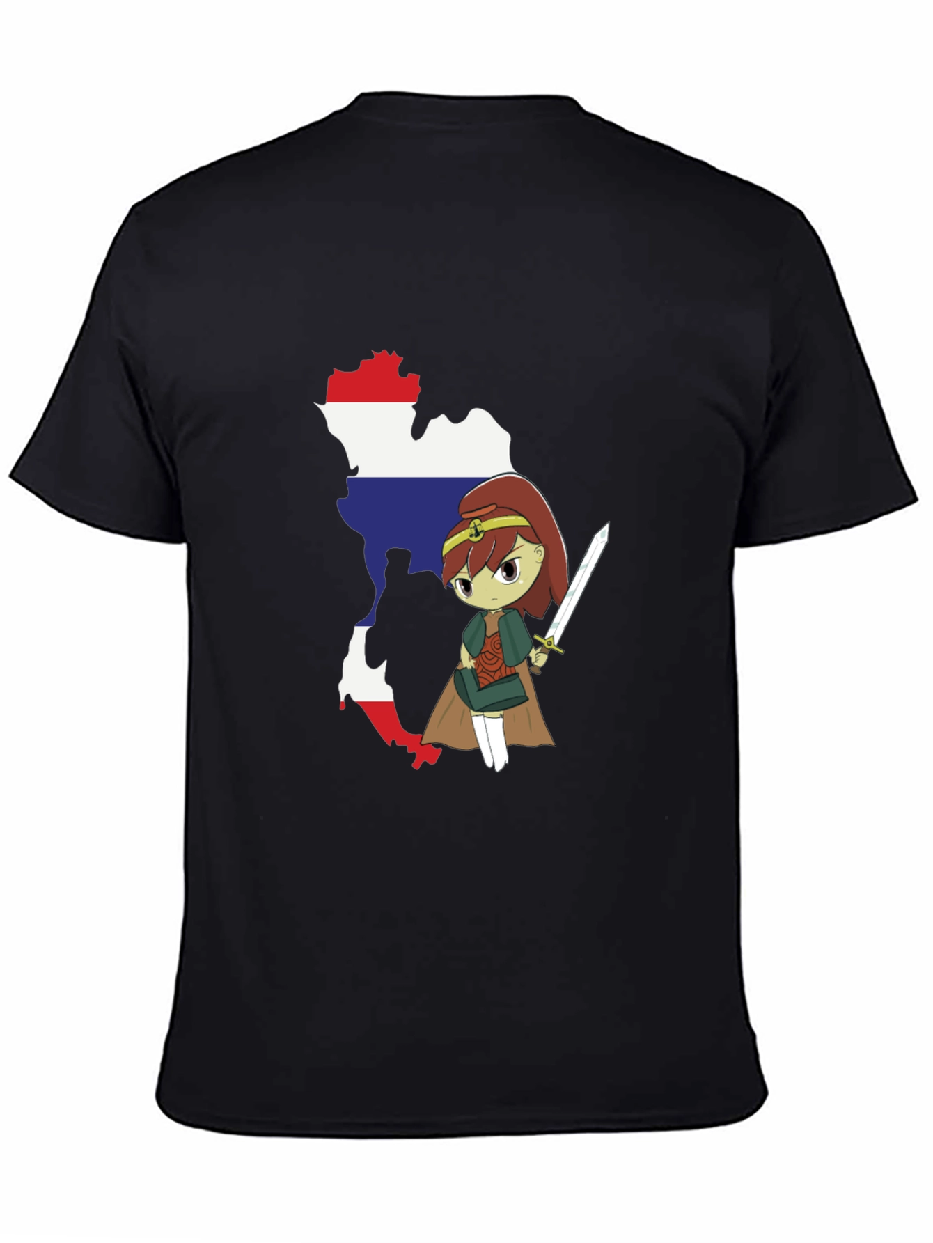Black Thailand Flag Anime Girl Black T-Shirt view 4