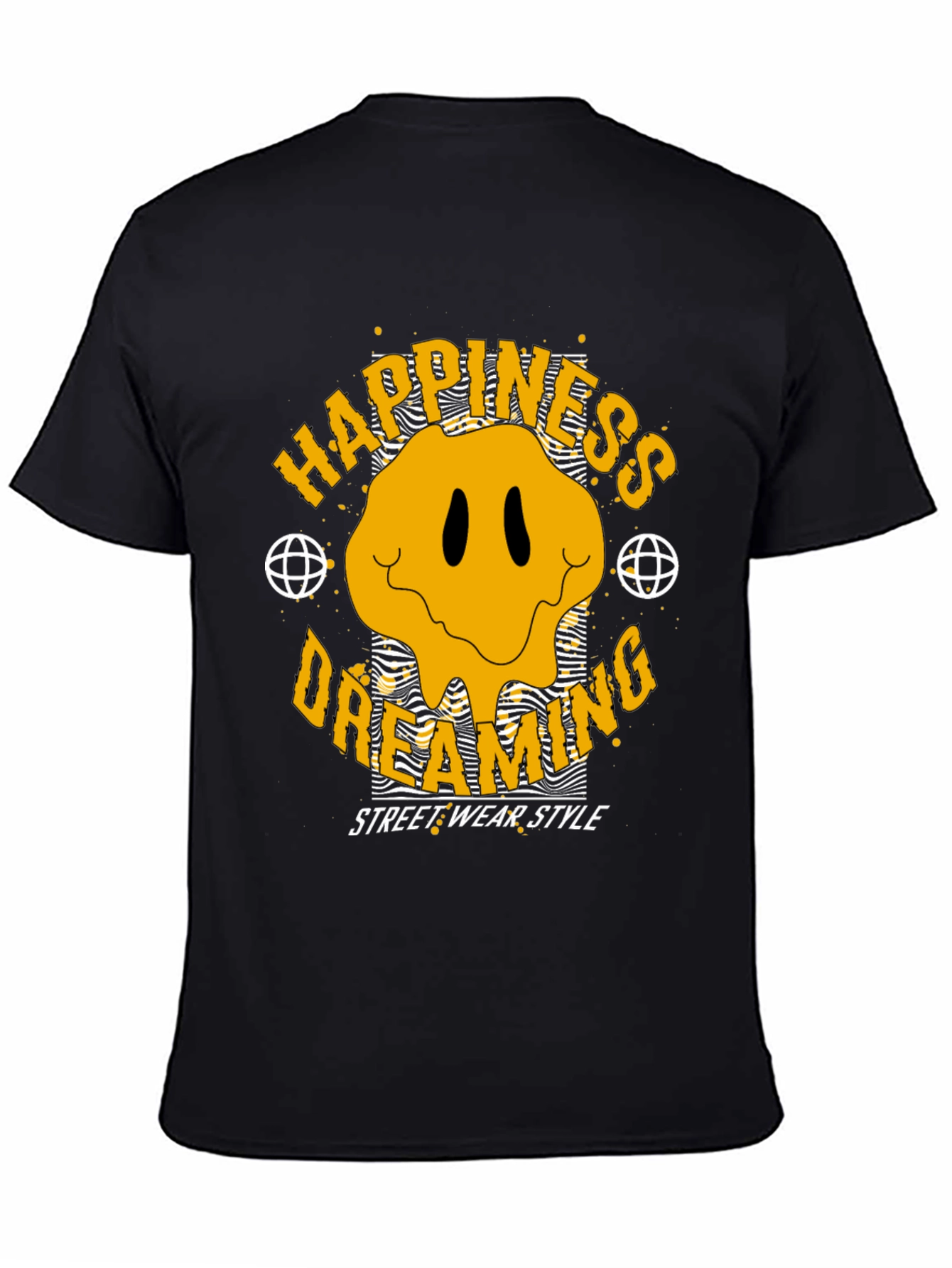 Black Happiness Dreaming Graphic T-Shirt view 4