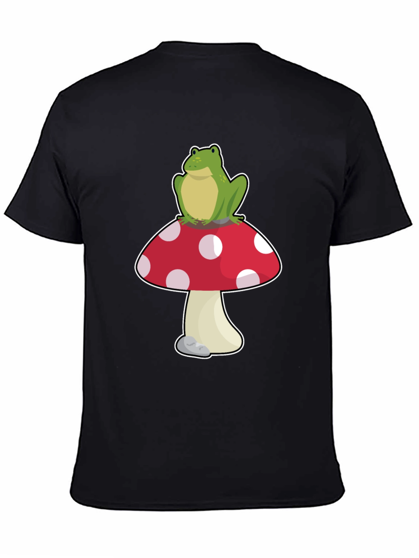 Black Frog on Mushroom T-Shirt - Black Cotton Tee view 4