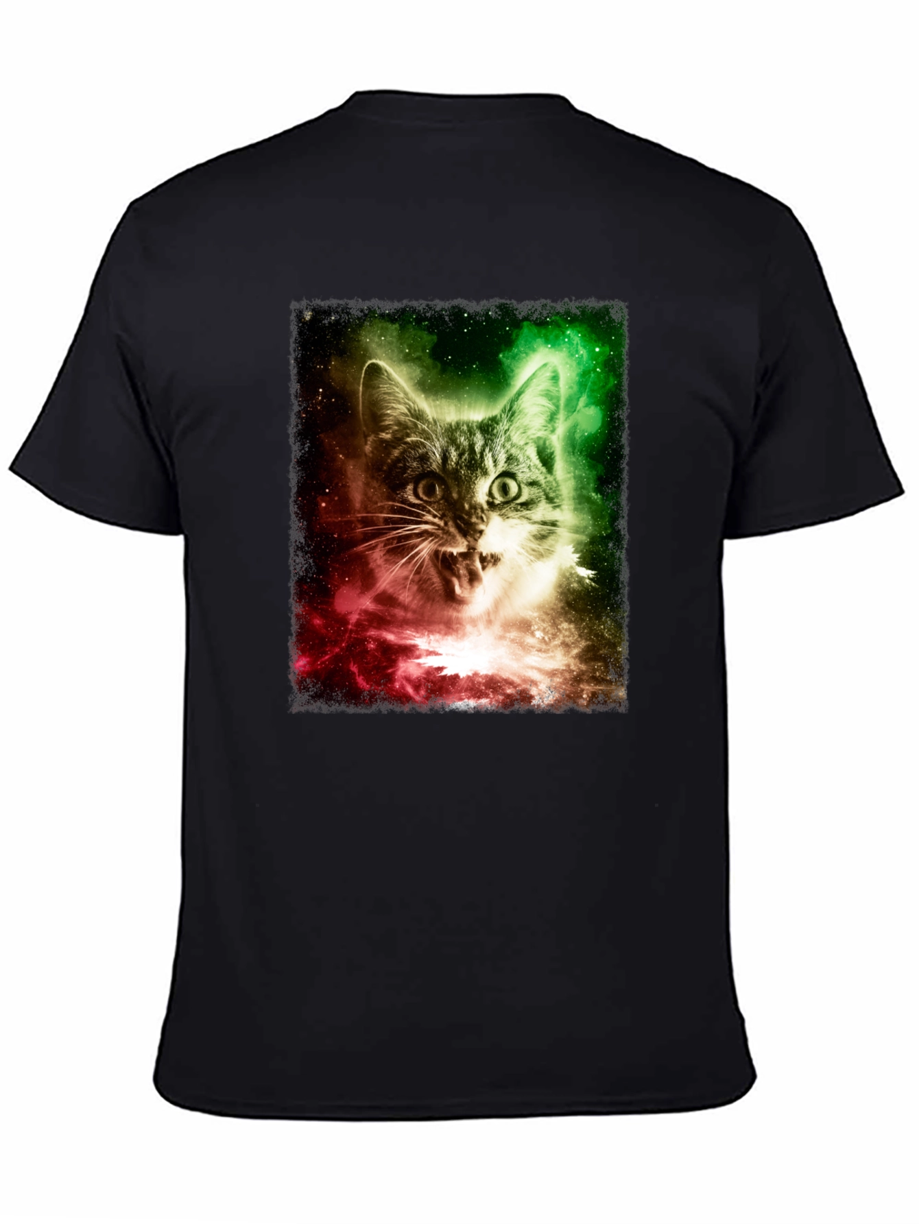 Black Galaxy Cat Graphic Tee - Men's Black T-Shirt view 4