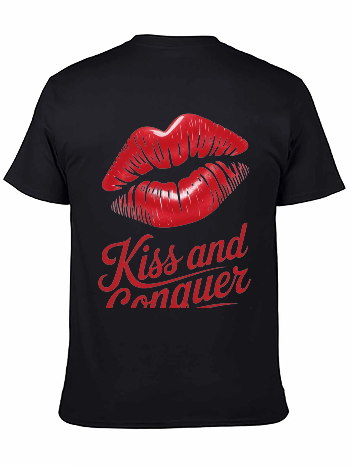 Black Kiss and Conquer Graphic T-Shirt - Stylish Unisex Tee view 4