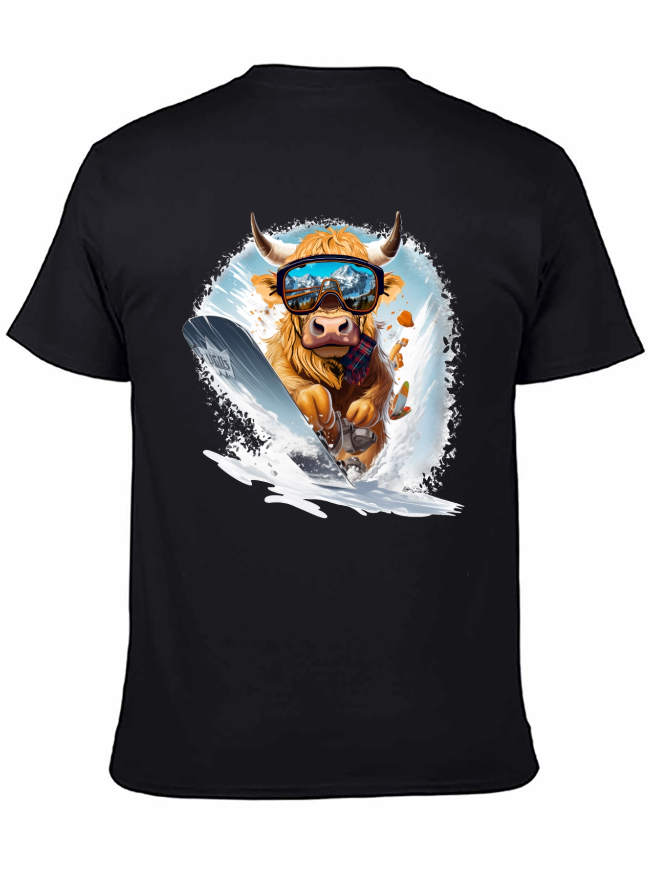 Black Skiing Cow Graphic Tee view 4