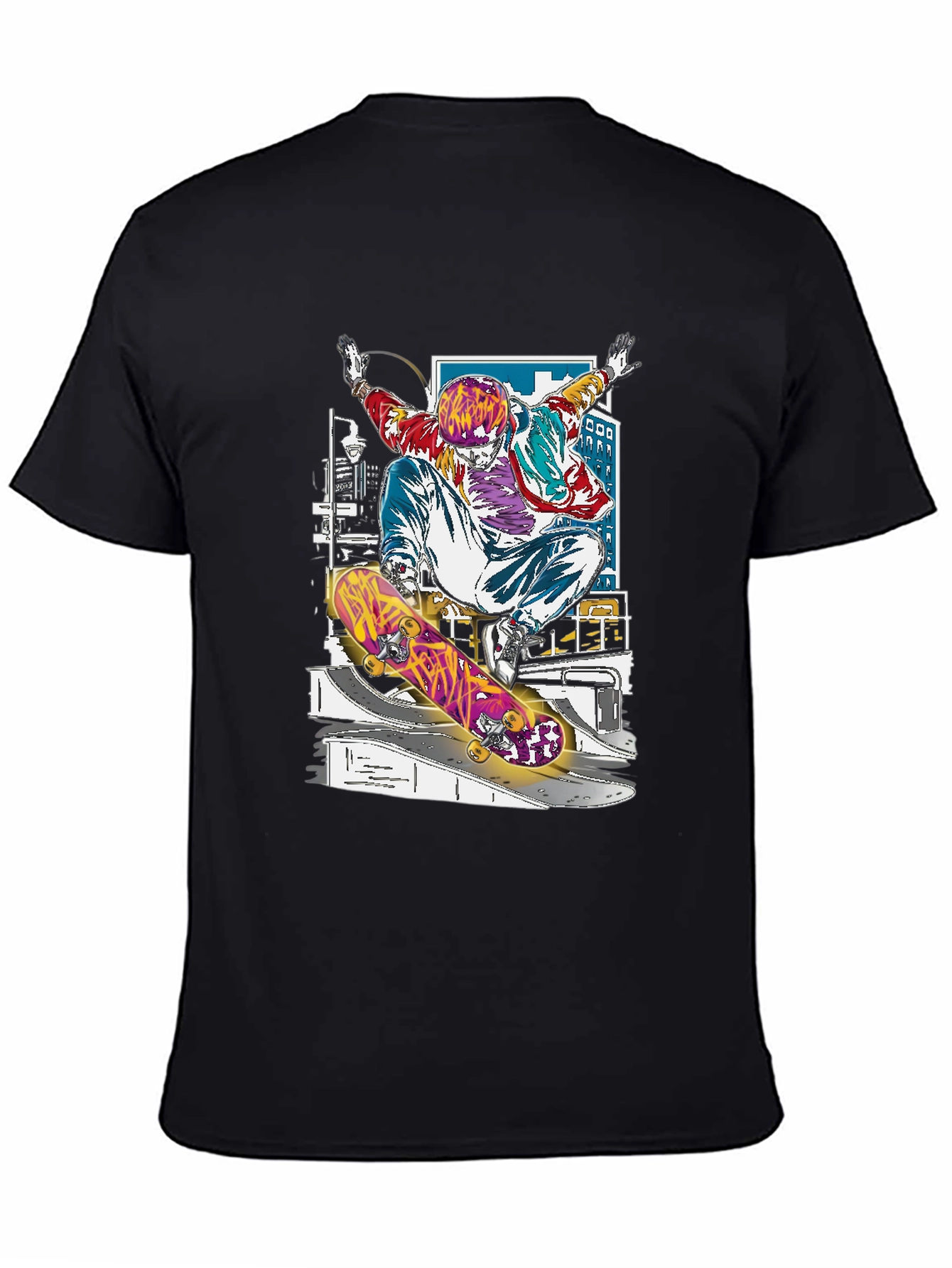 Black Skateboarder Graphic Tee - Black Cotton Blend Shirt view 4