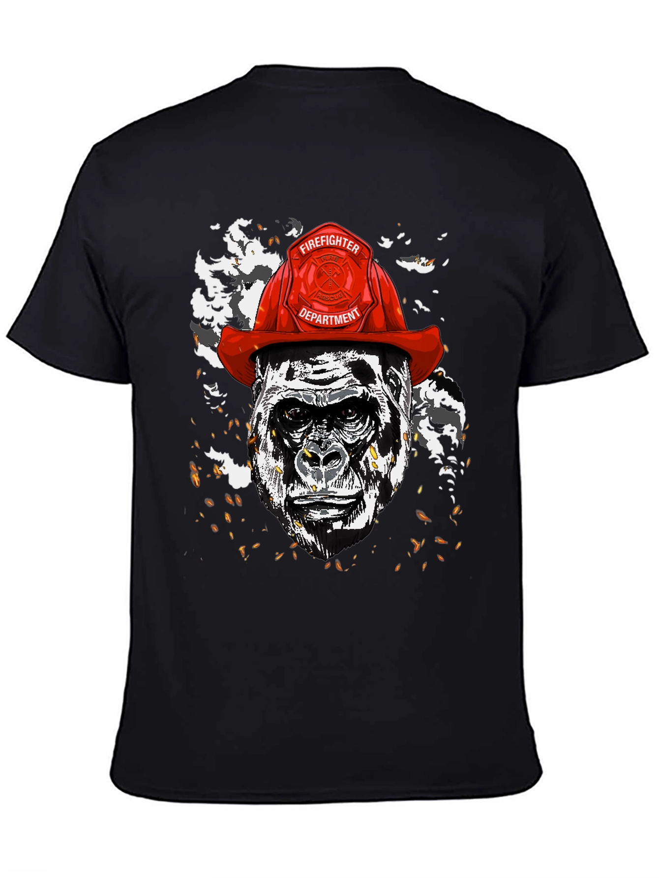 Black Gorilla Firefighter Graphic T-Shirt - Novelty Design view 4