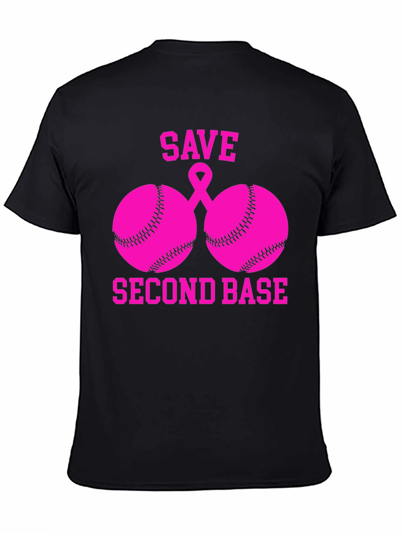Black Save Second Base Breast Cancer Awareness T-Shirt view 4