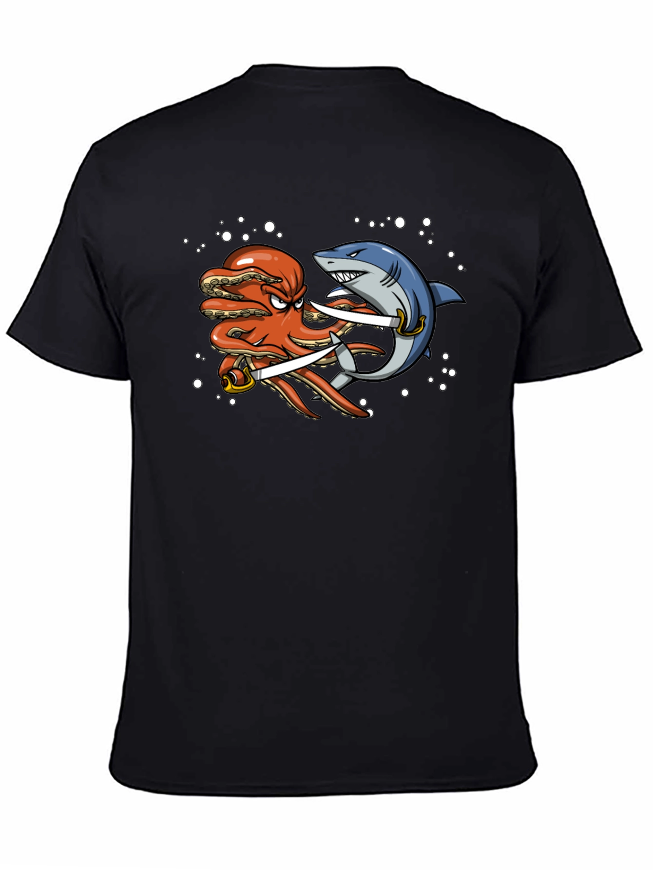 Black Octopus vs Shark T-Shirt - Pirate Duel view 4