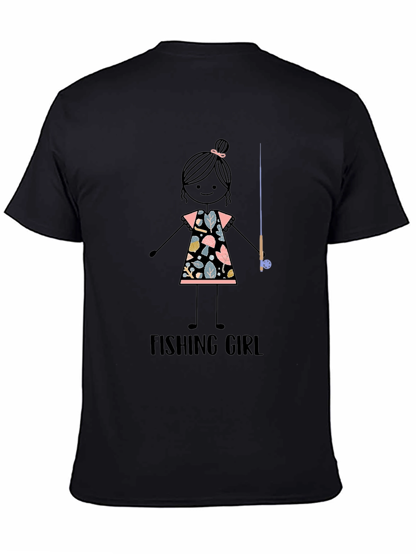 Black Fishing Girl Graphic Tee - Stylish Angler T-Shirt view 4