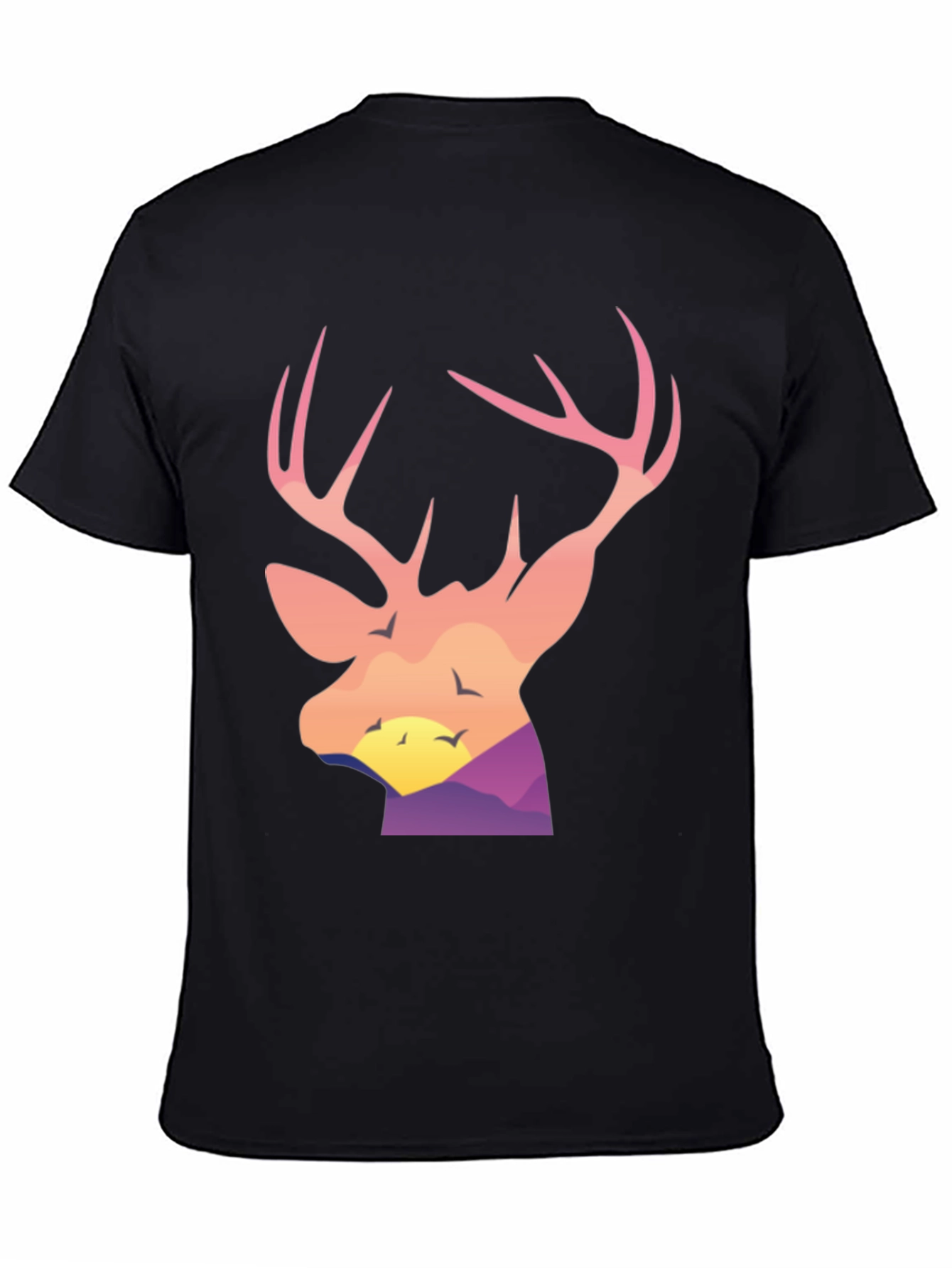 Black Deer Head Sunset Graphic Tee - Black Cotton Blend Shirt view 4