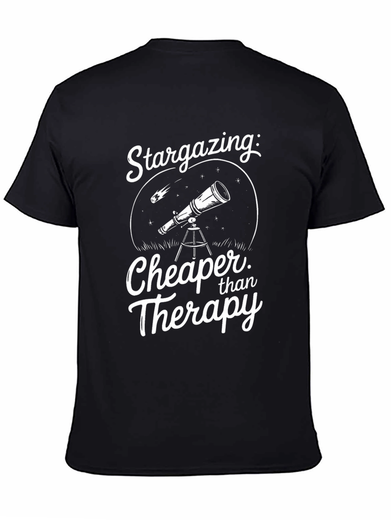 Black Stargazing Cheaper Than Therapy Black T-Shirt view 4