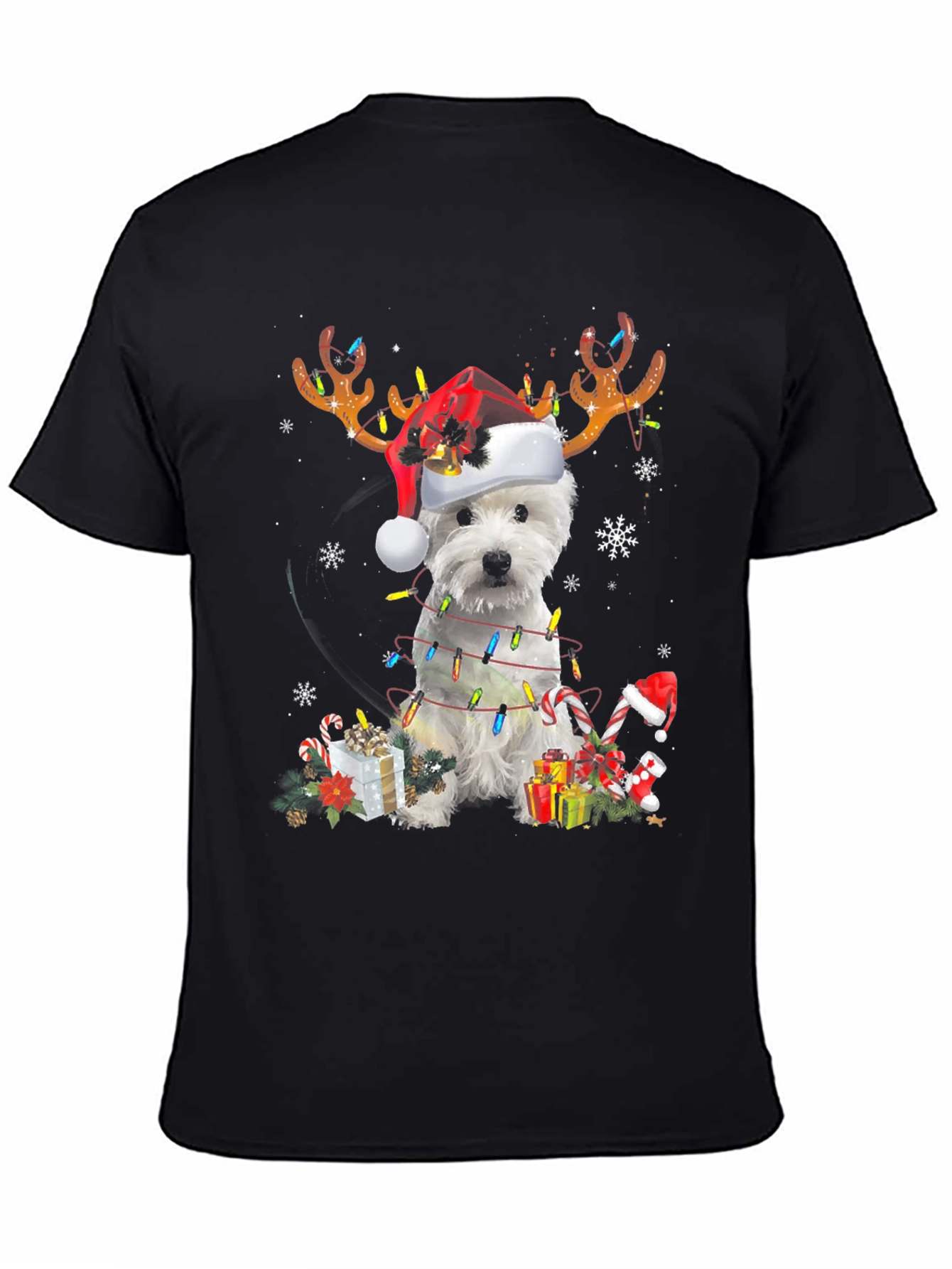 Dog Christmas T-Shirt - Reindeer Antlers Santa Hat - 4