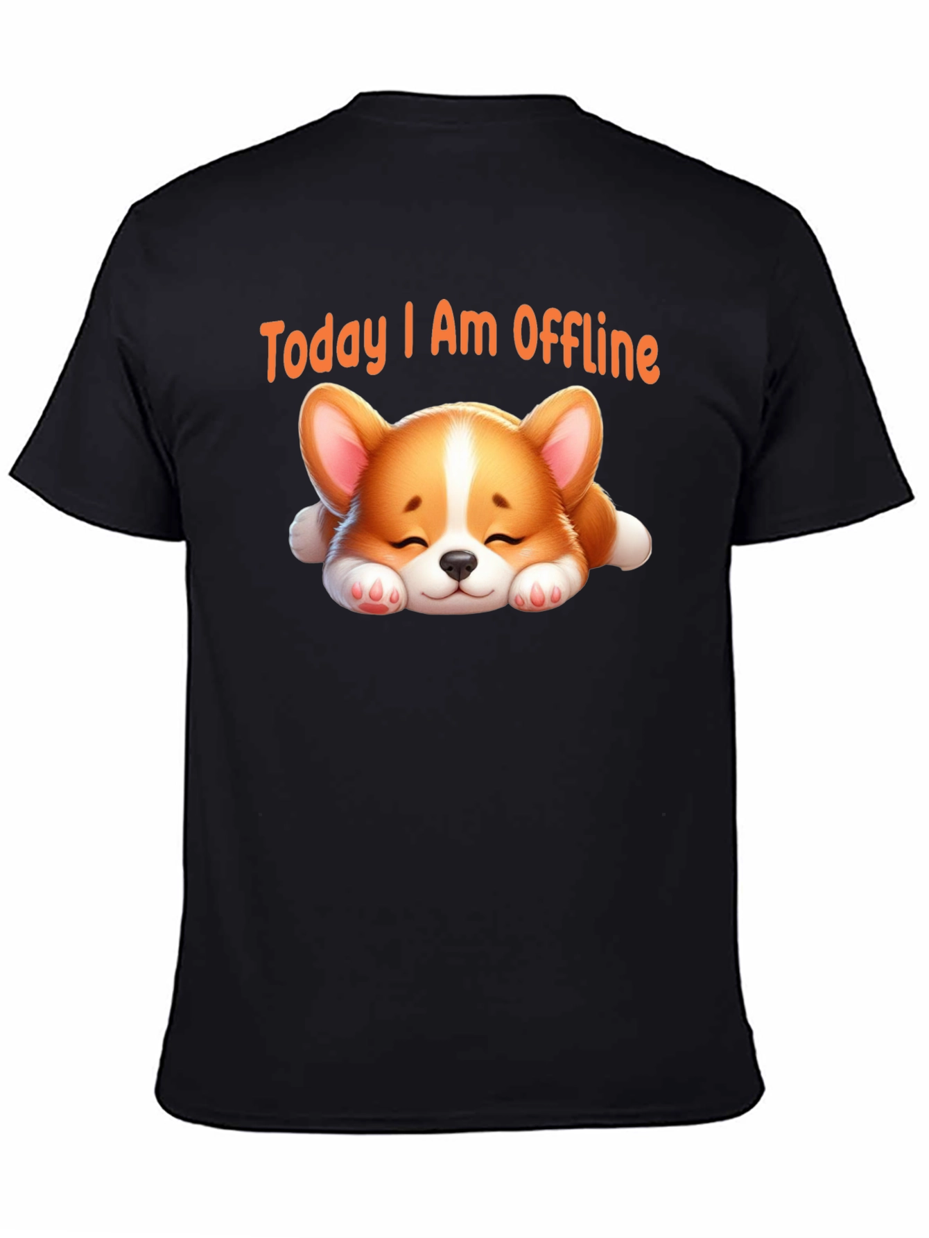 Black Today I Am Offline T-Shirt - Cute Sleeping Corgi view 4
