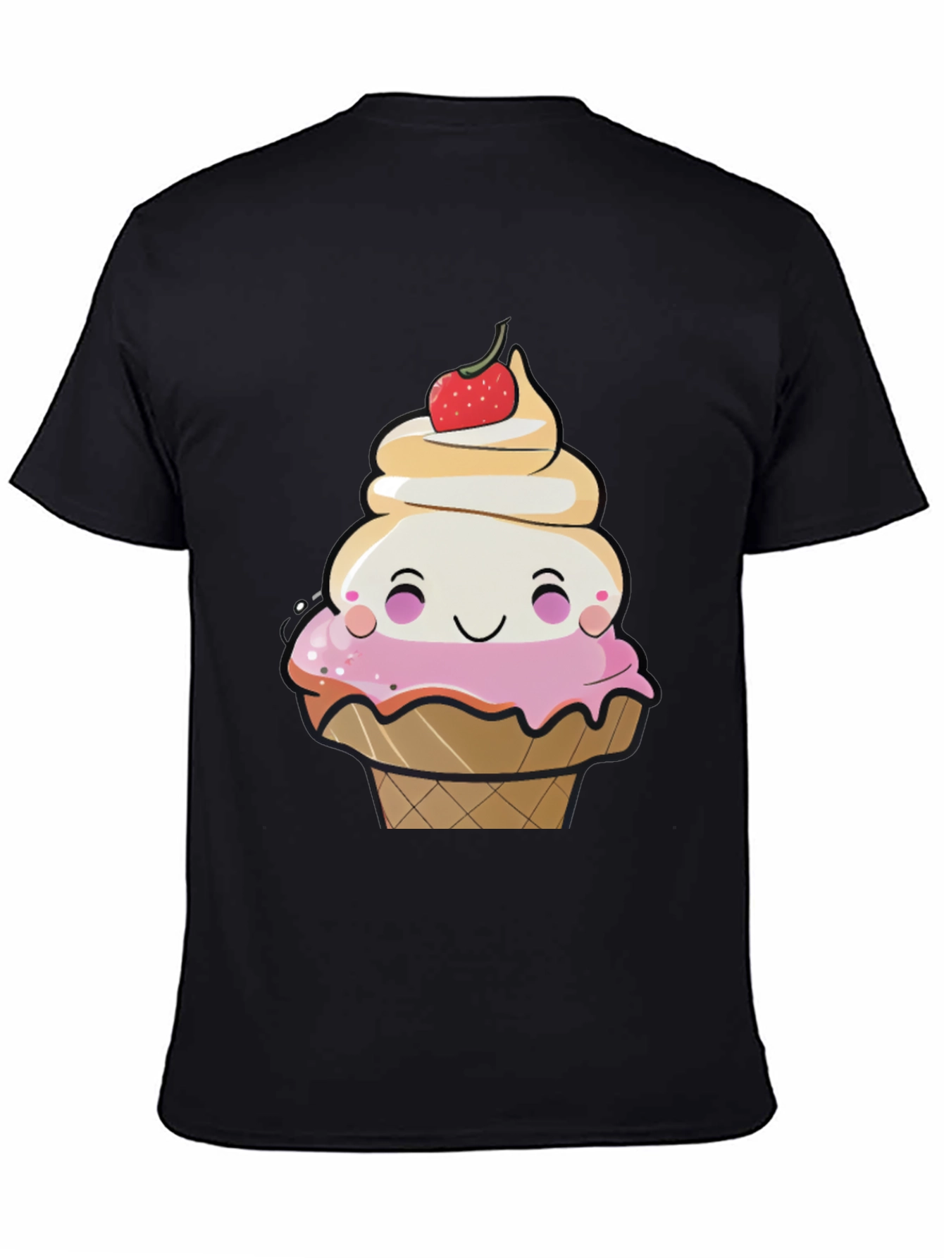 Black Cute Ice Cream Cone Graphic T-Shirt view 4