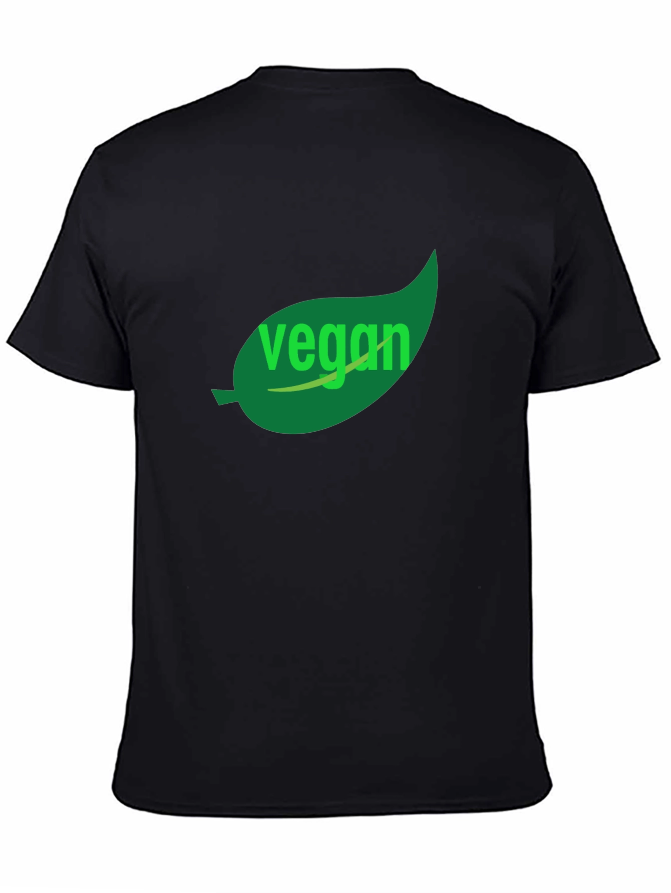 Black Vegan T-Shirt - Green Leaf Design, Black Cotton view 4