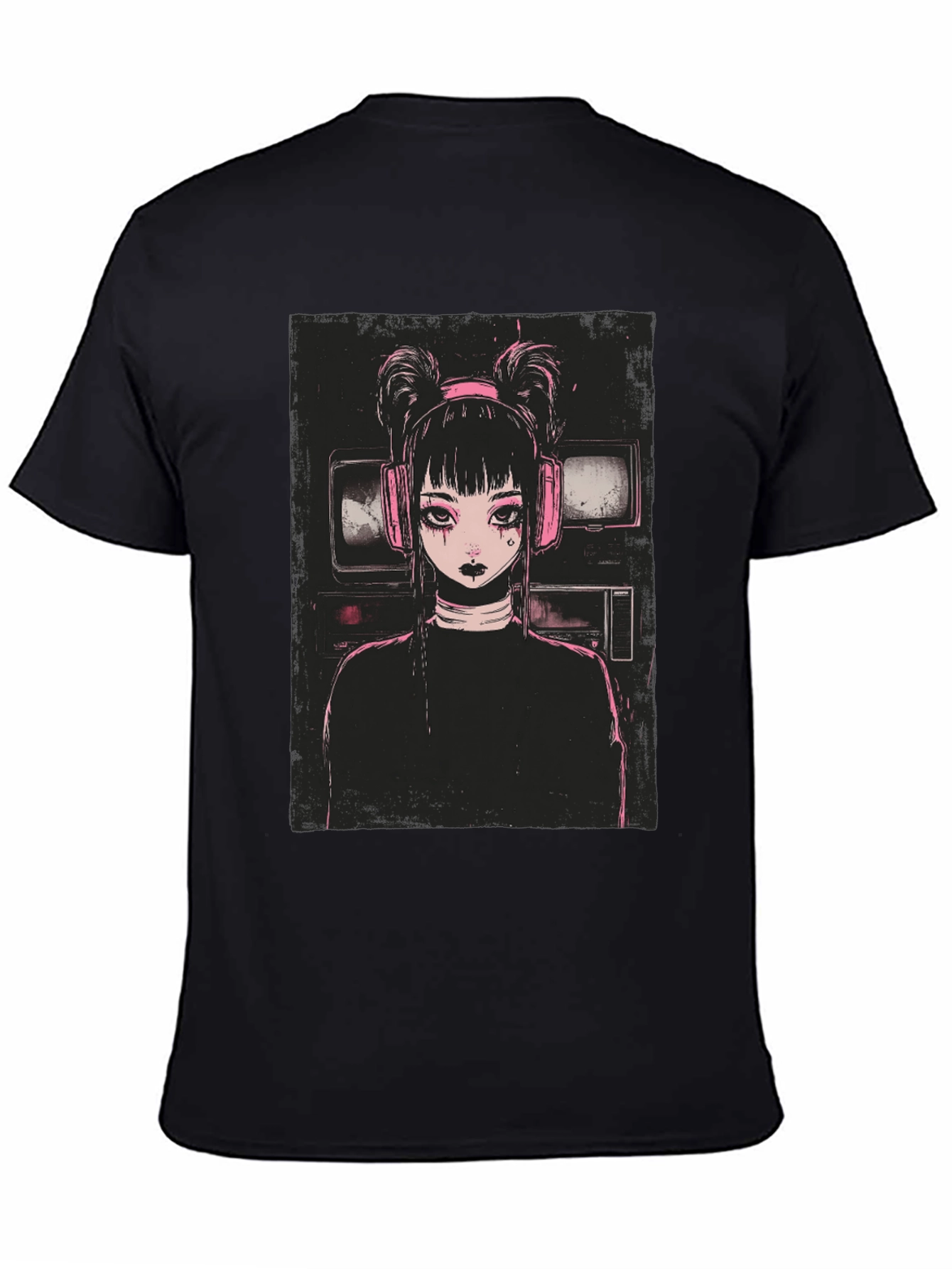 Black Anime Girl Graphic Tee - Black Cotton Blend view 4