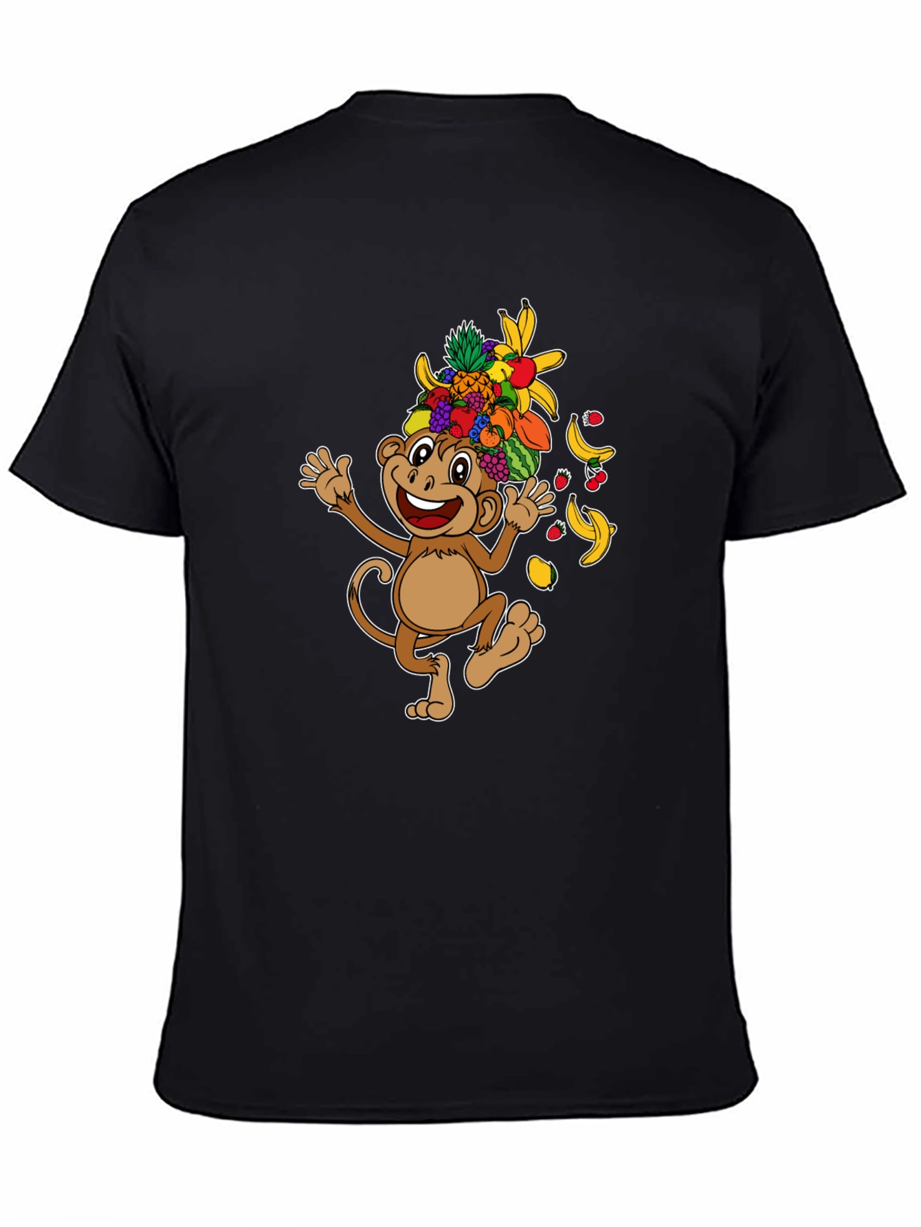 Black Fun Monkey Fruit Head T-Shirt - Black Cotton Tee view 4