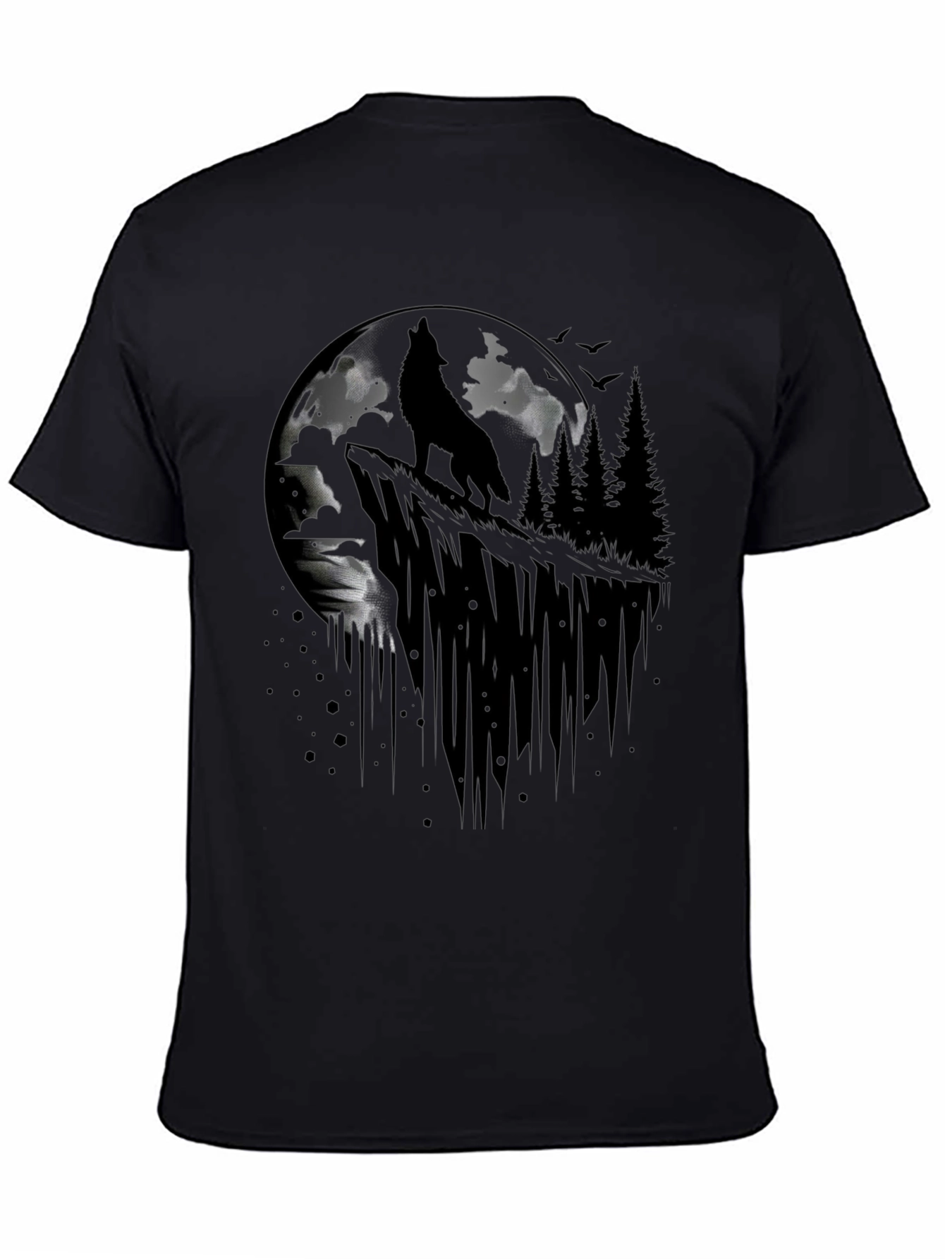 Black Wolf Moon Graphic Tee - Black Cotton T-Shirt view 4