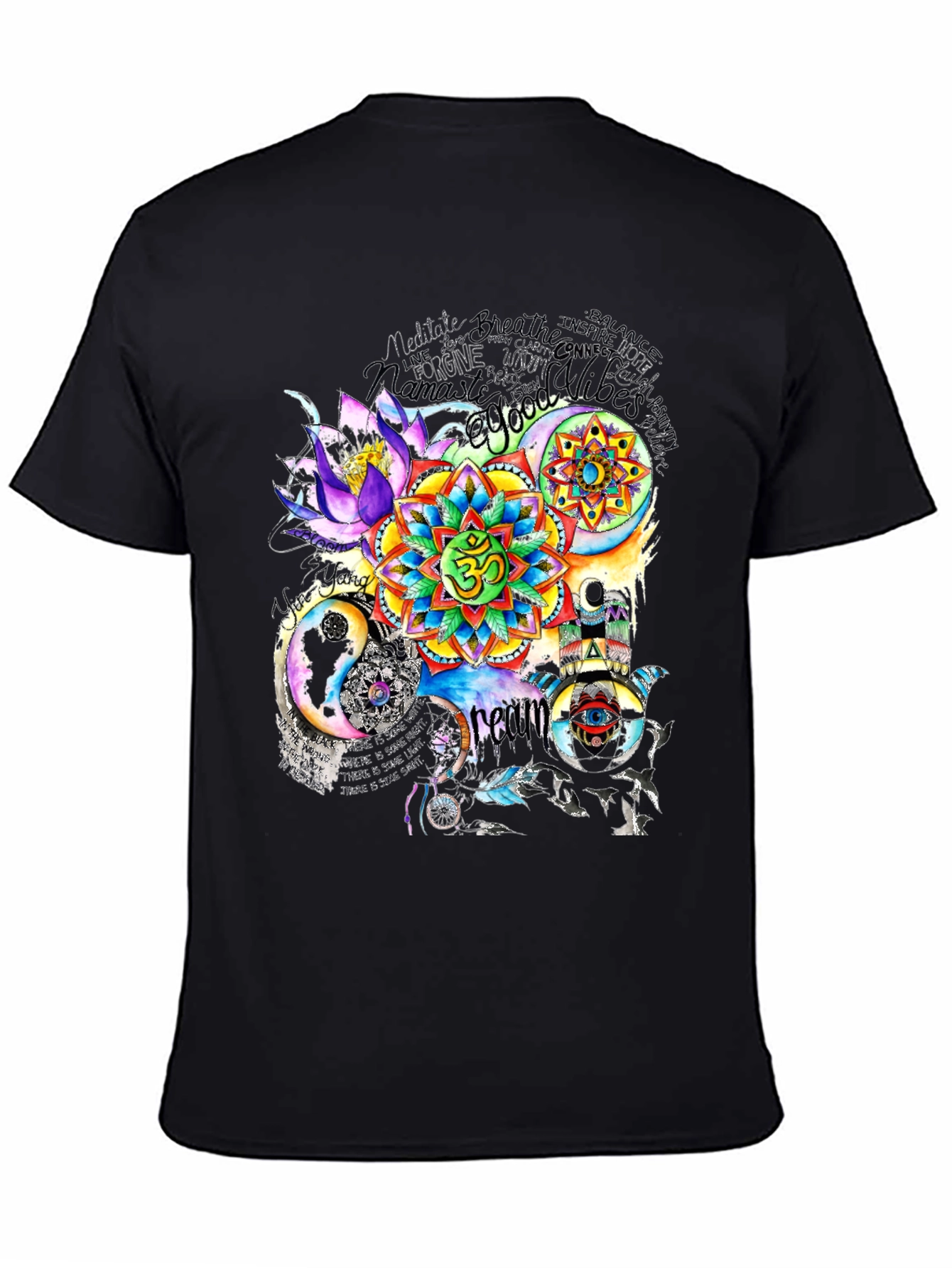 Black Om Mandala Print T-Shirt view 4