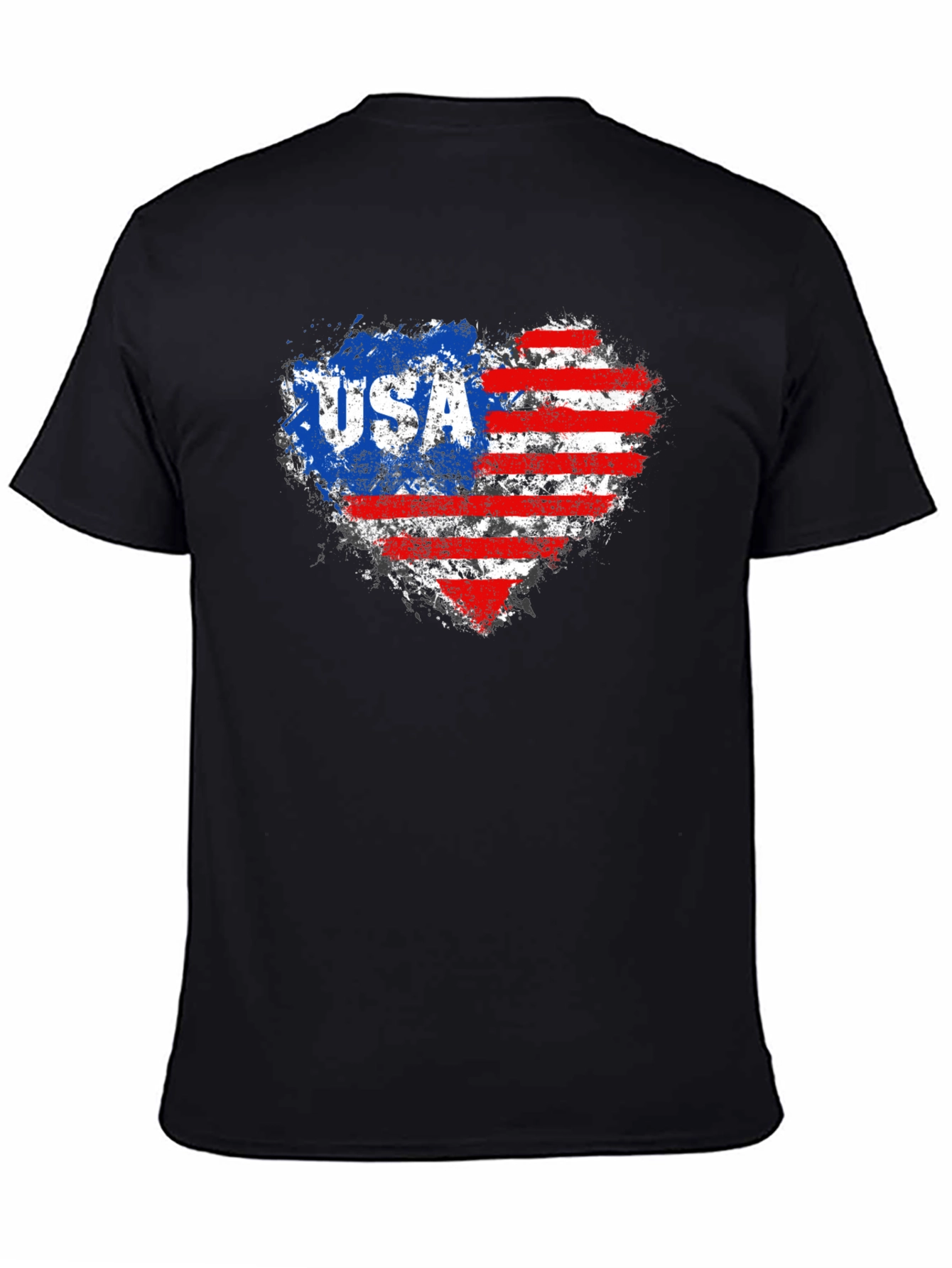 Black USA Flag Heart Graphic Tee - Patriotic American Pride T-Shirt view 4