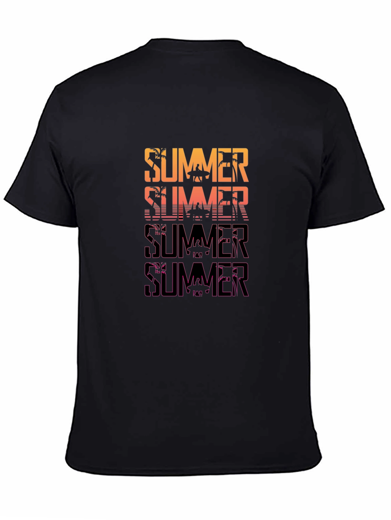 Black Summer Graphic Print Crew Neck T-Shirt view 4
