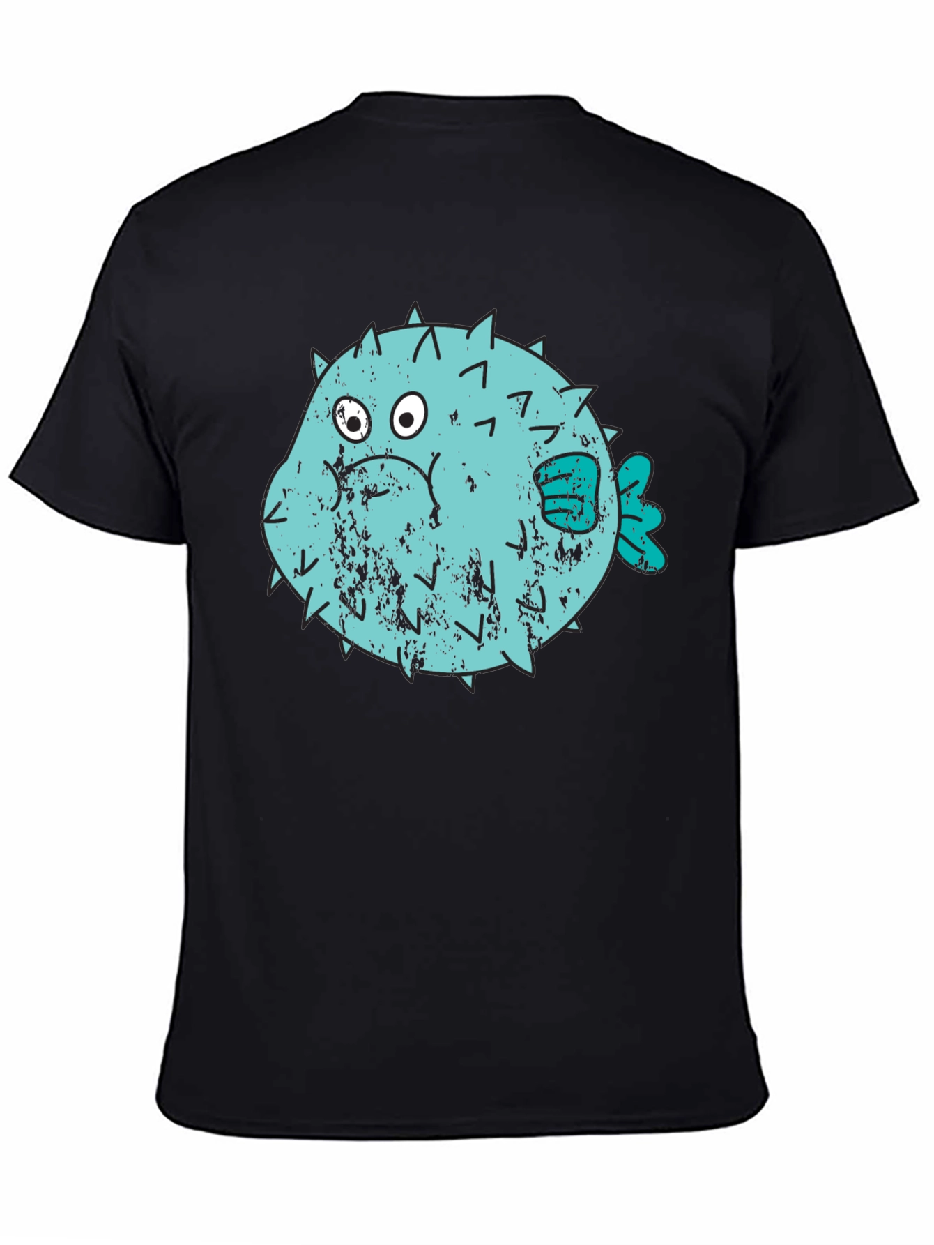 Black Puffer Fish Graphic T-Shirt - Black Crew Neck view 4