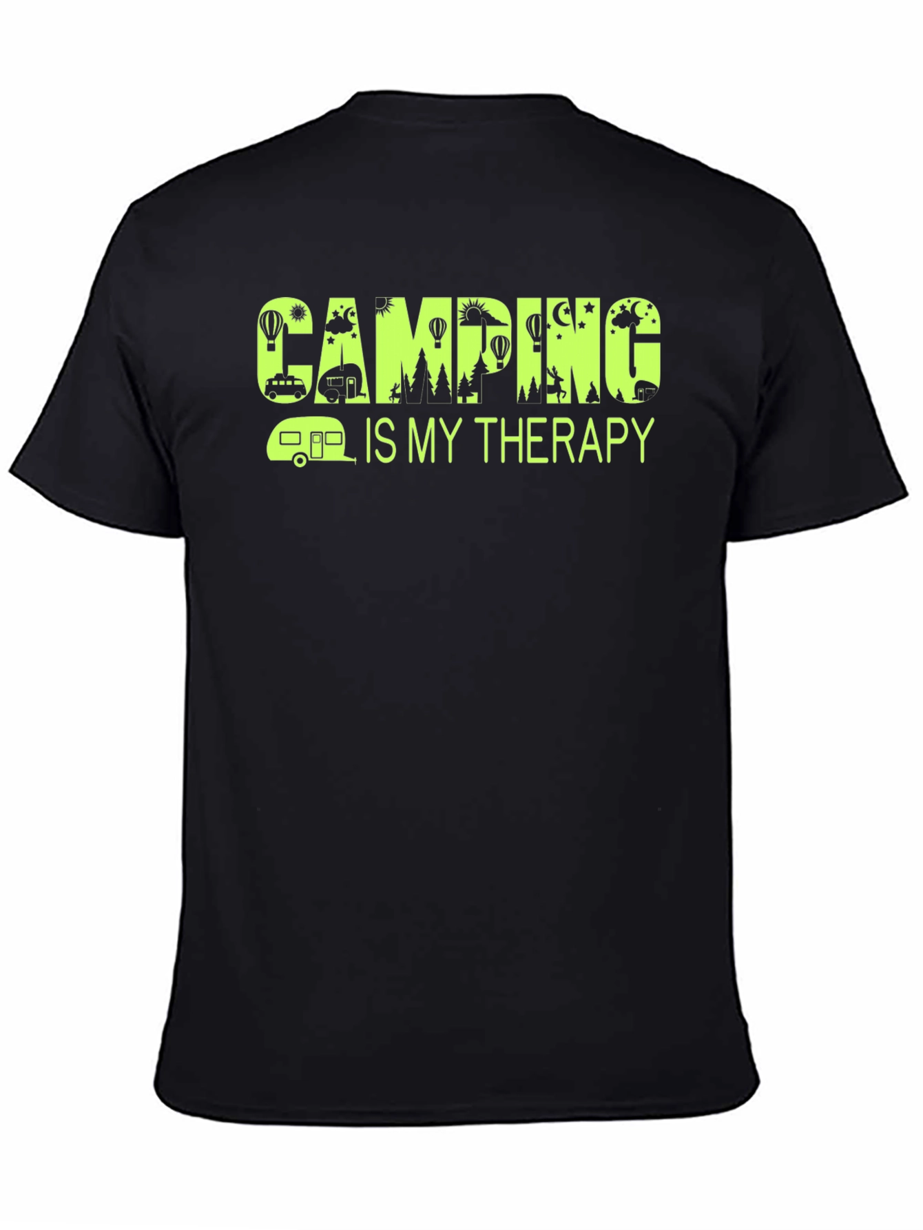 Black Camping Is My Therapy T-Shirt - Black view 4