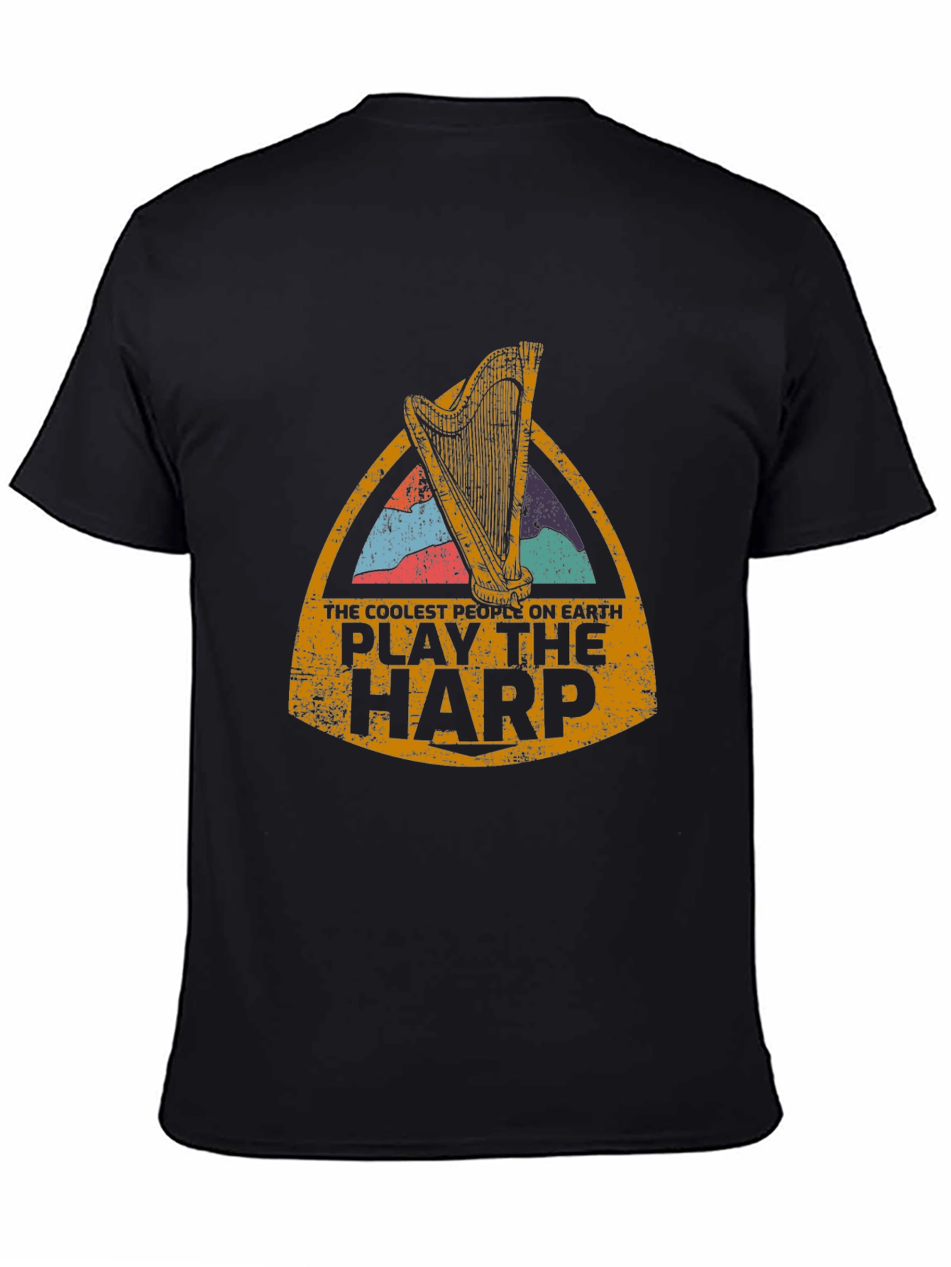 Black Coolest People Play Harp T-Shirt view 4