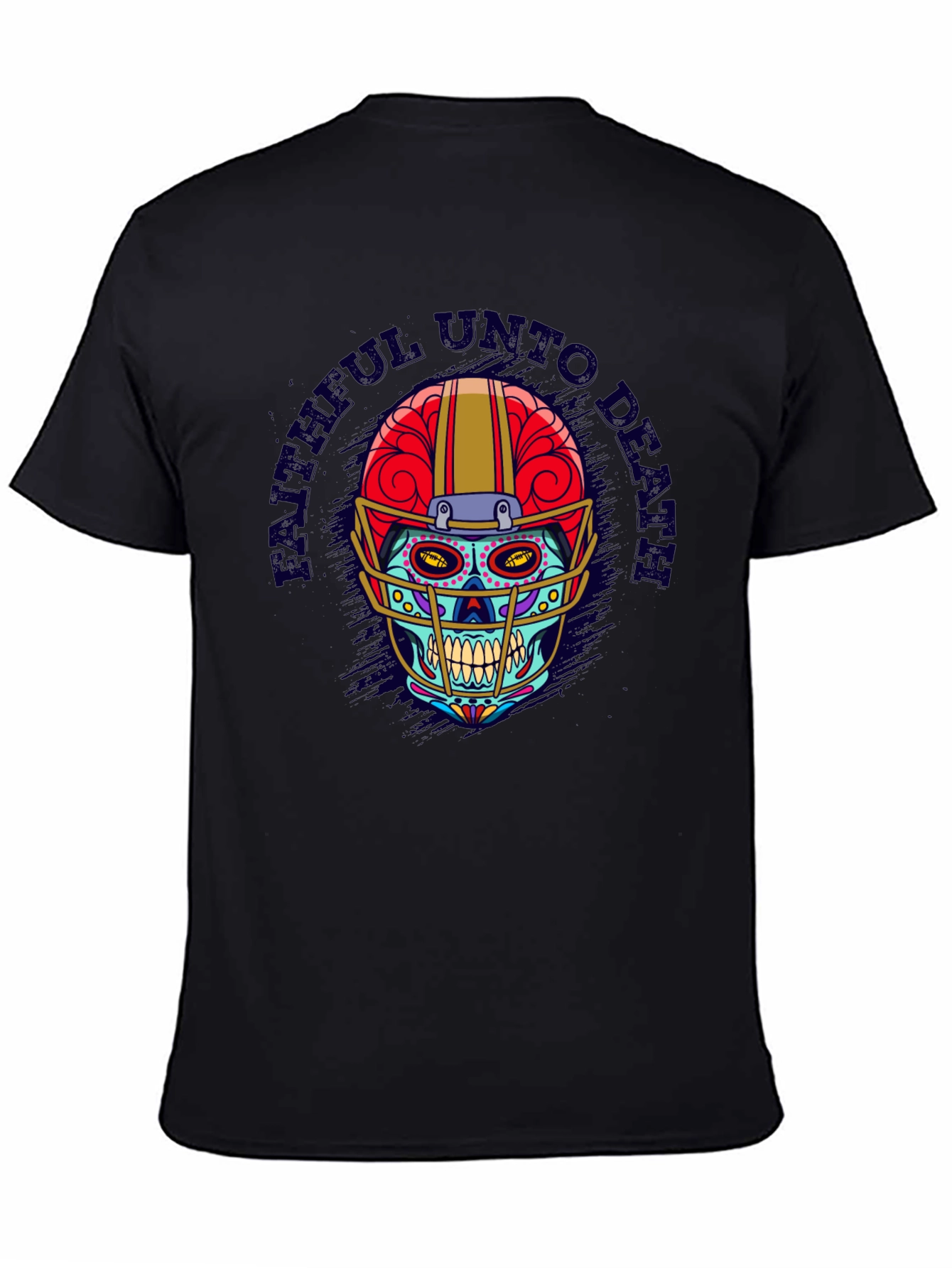 Black Faithful Unto Death Football Skull T-Shirt view 4