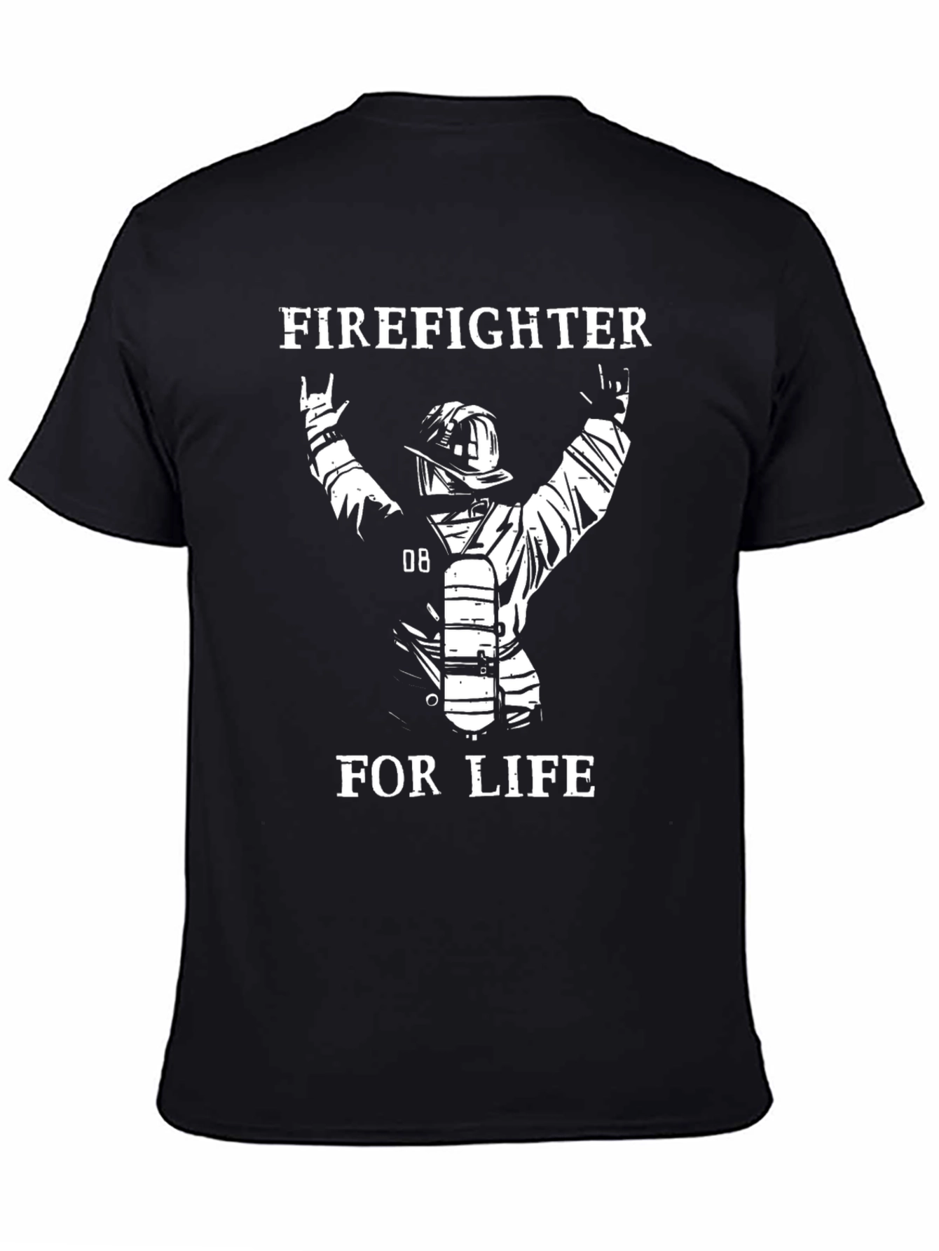 Black Firefighter For Life T-Shirt - Black view 4