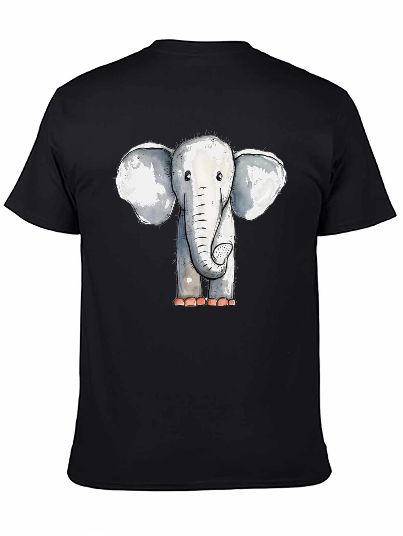 Black Cute Elephant Graphic Tee - Unisex Black T-Shirt view 4