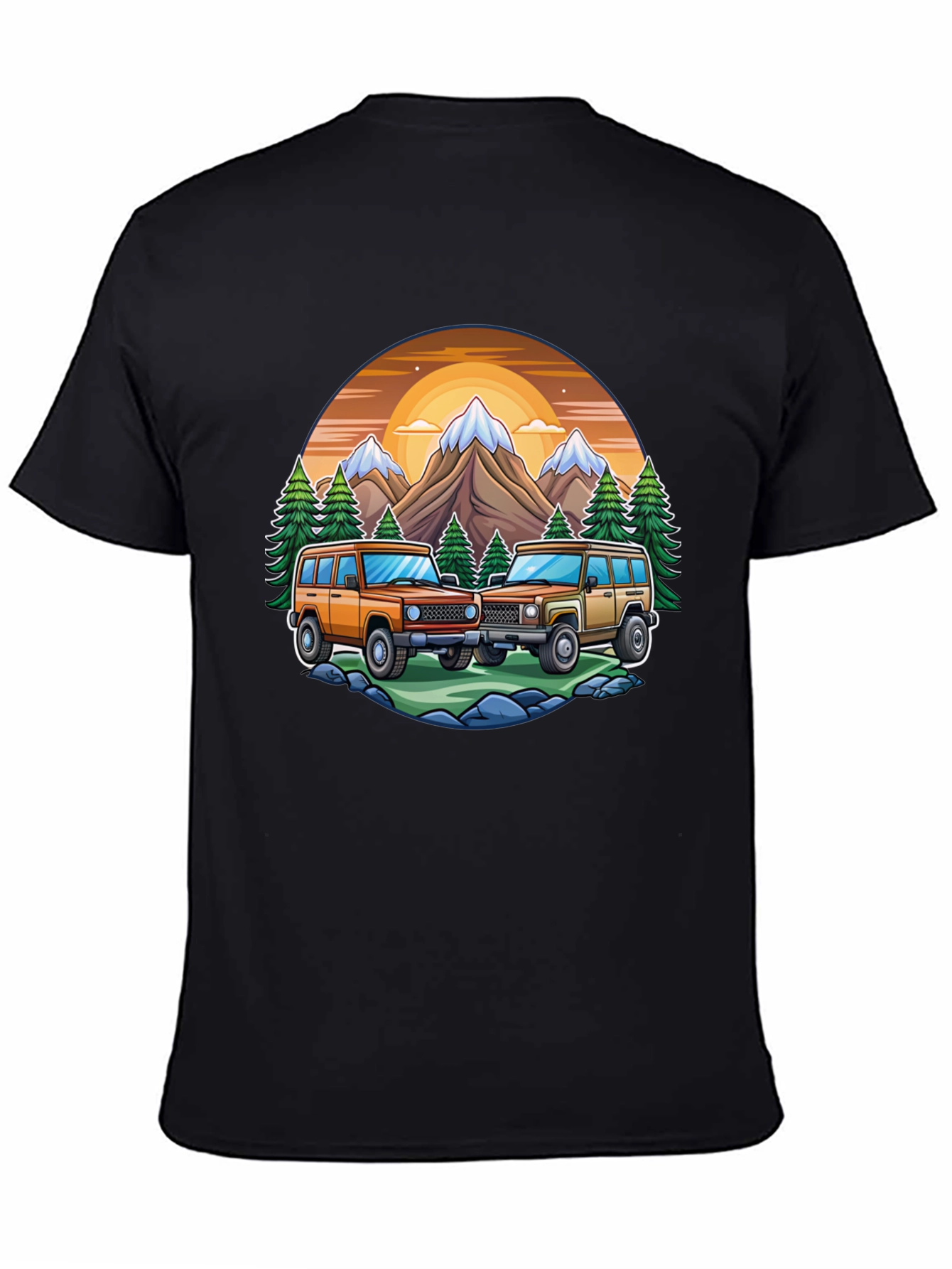 Black Off-Road Adventure T-Shirt - Mountain Scene view 4
